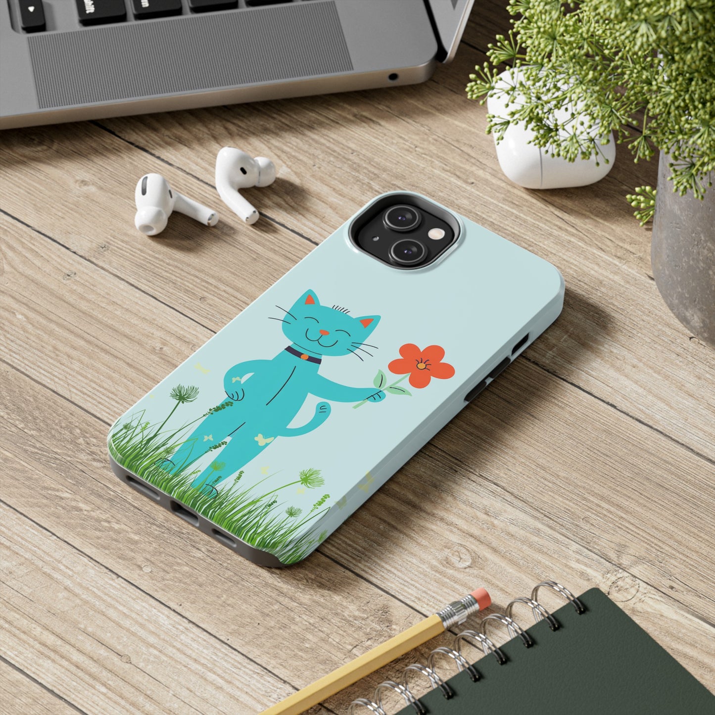 Happy Cat Giving You a Flower iPhone Case