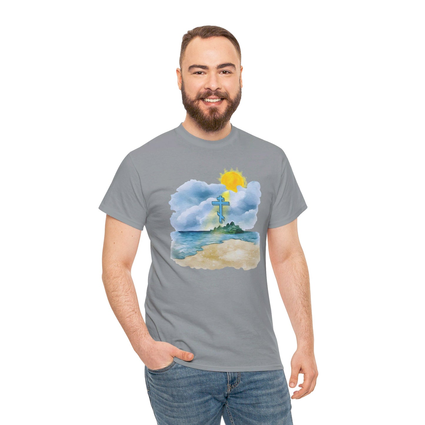 Orthodox Cross Beach Scene T-Shirt