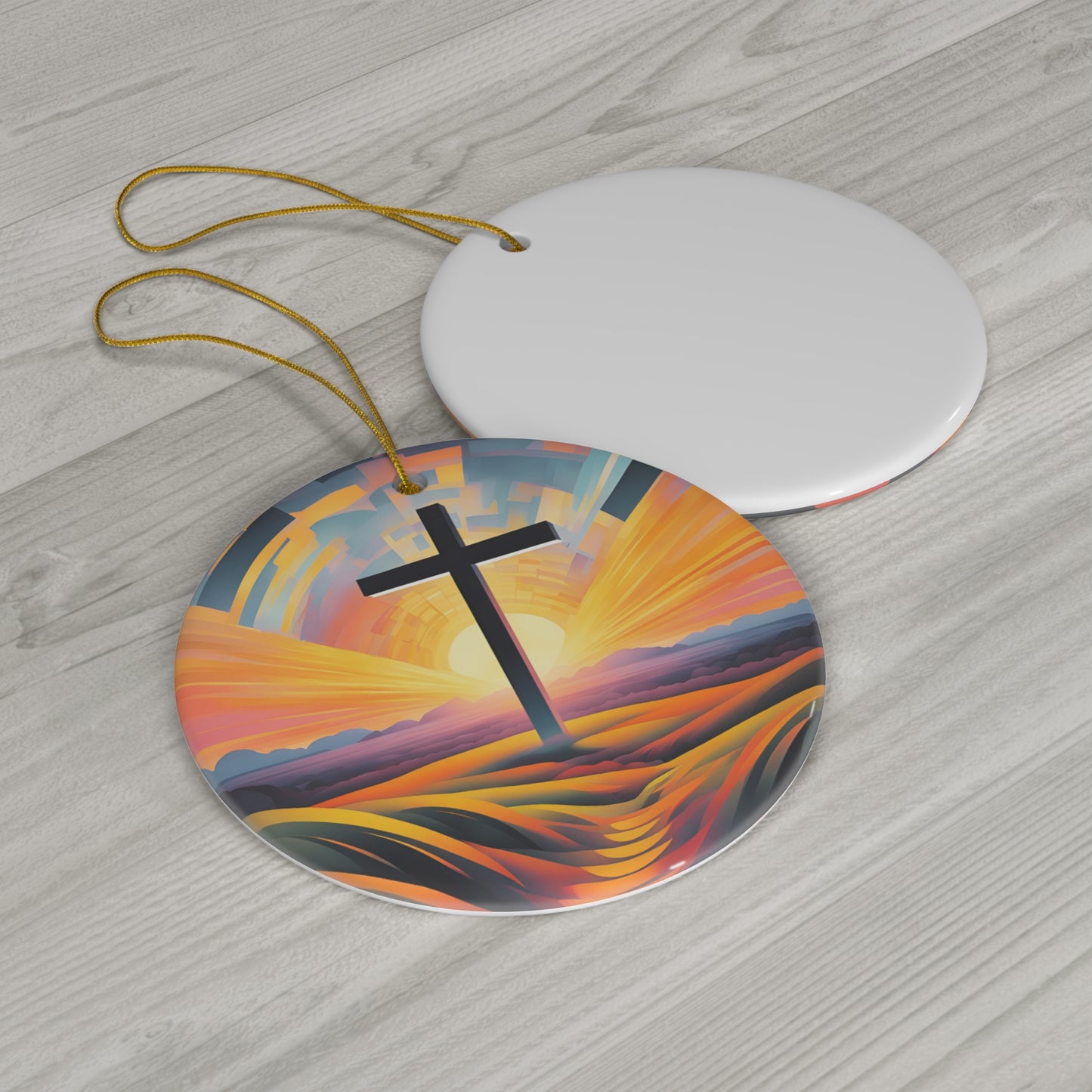 Nature Cross Ceramic Ornament - Christian Decor, Nature Lover Gift, Art Ornament, Ornament Decoration, Cross Decor Sunshine