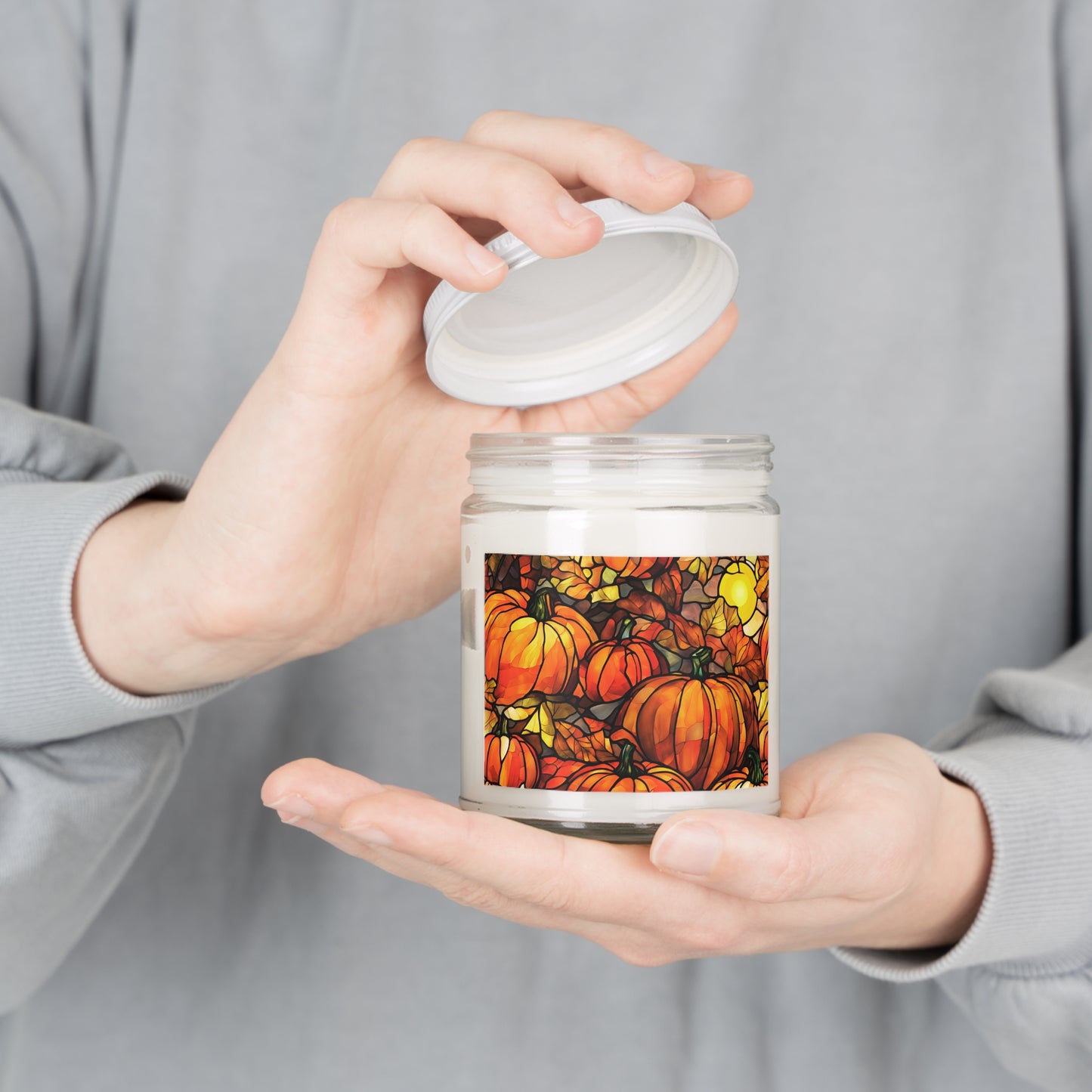 Fall Pumpkins Faux Stained Glass Scented / Unscented Soy Candle