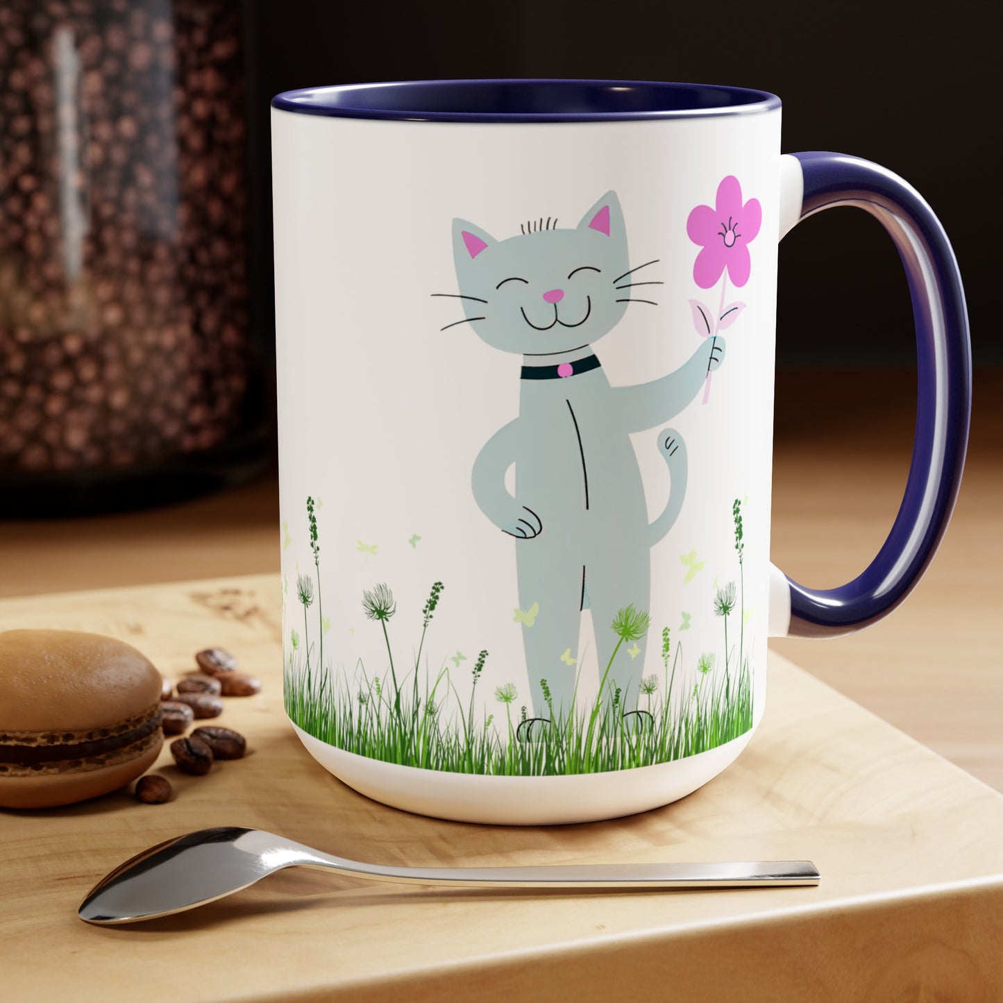 Happy Cat Giving You a Flower Mug