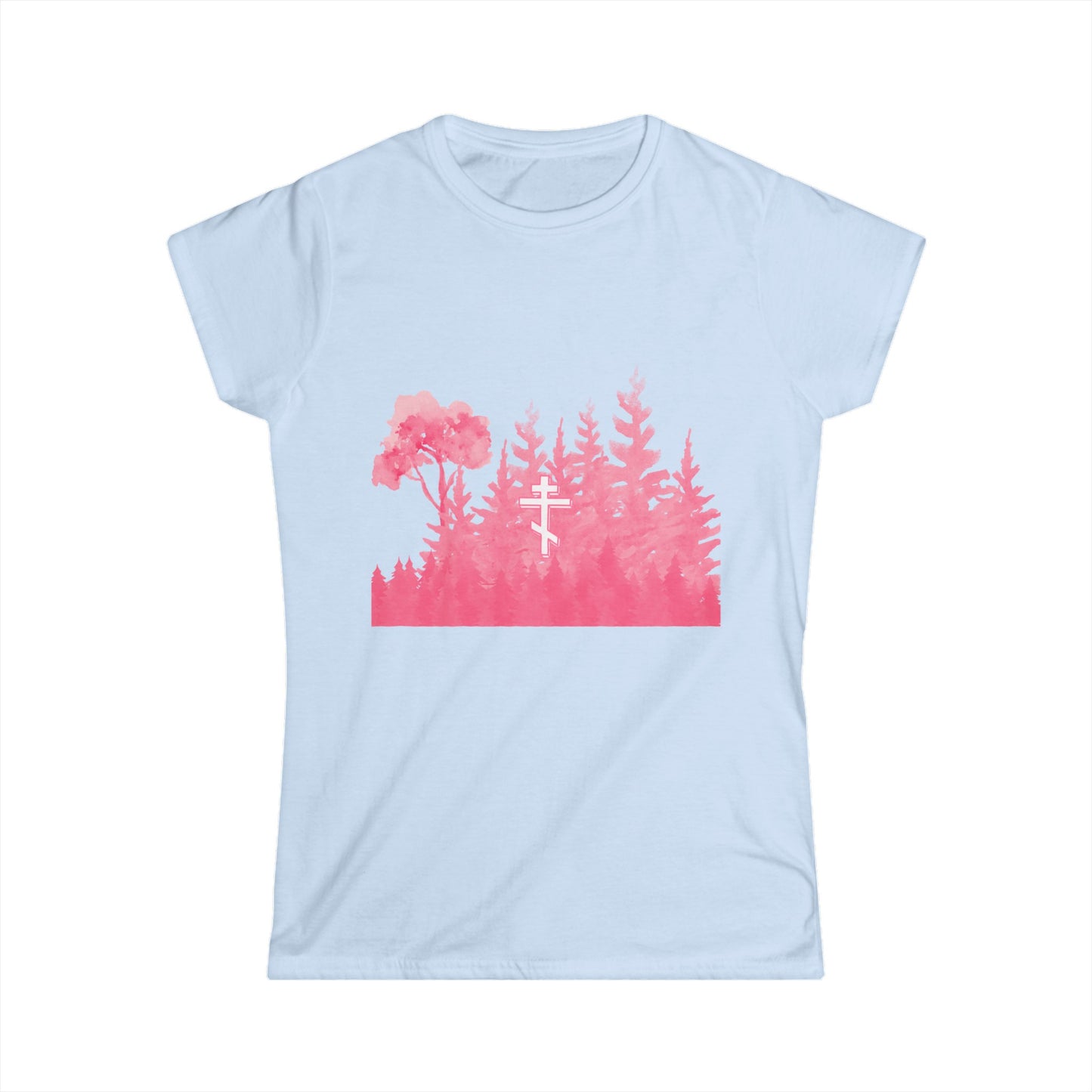 Women's Tee Softstyle Orthodox Cross Pink Forest