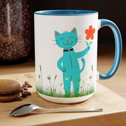 Happy Cat Giving You a Flower Mug