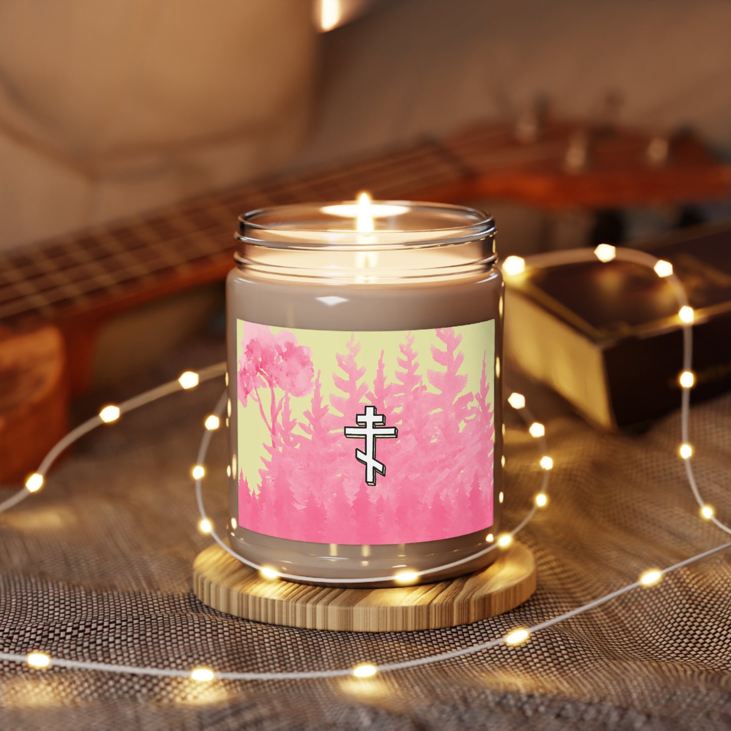 Scented Soy Candle ~ Orthodox Cross Pink/Yellow Forest