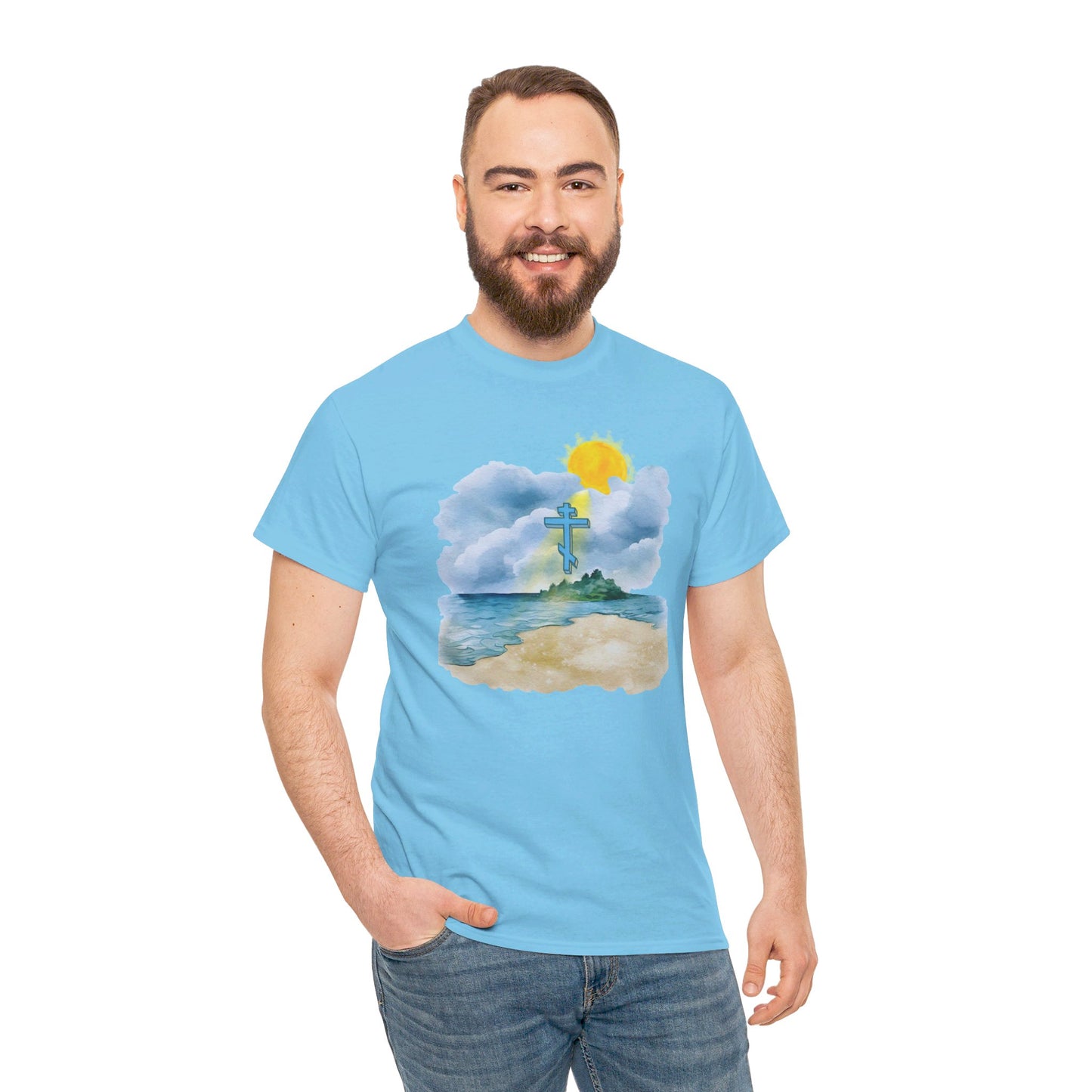 Orthodox Cross Beach Scene T-Shirt