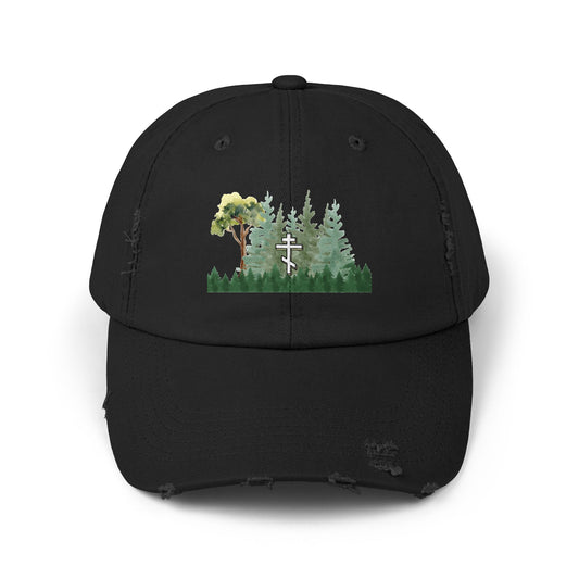 Orthodox Cross Green Forest Unisex Distressed Cap