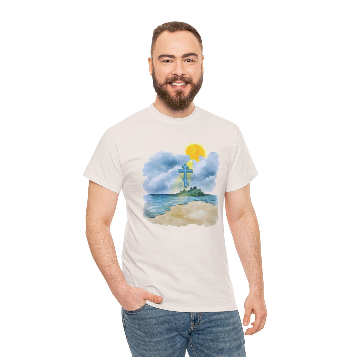 Orthodox Cross Beach Scene T-Shirt