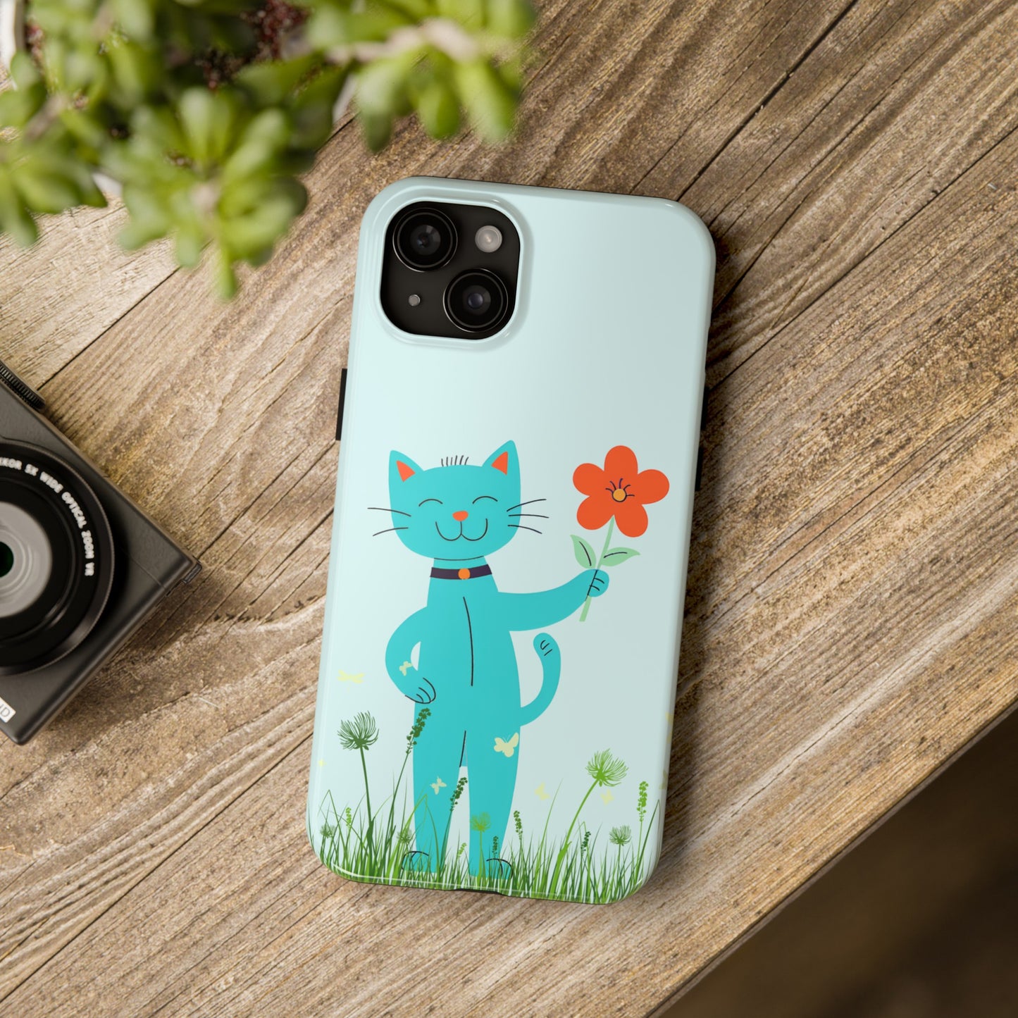 Happy Cat Giving You a Flower iPhone Case