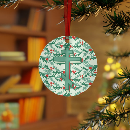 Orthodox Cross Evergeen Christmas Garlands Metal Ornament