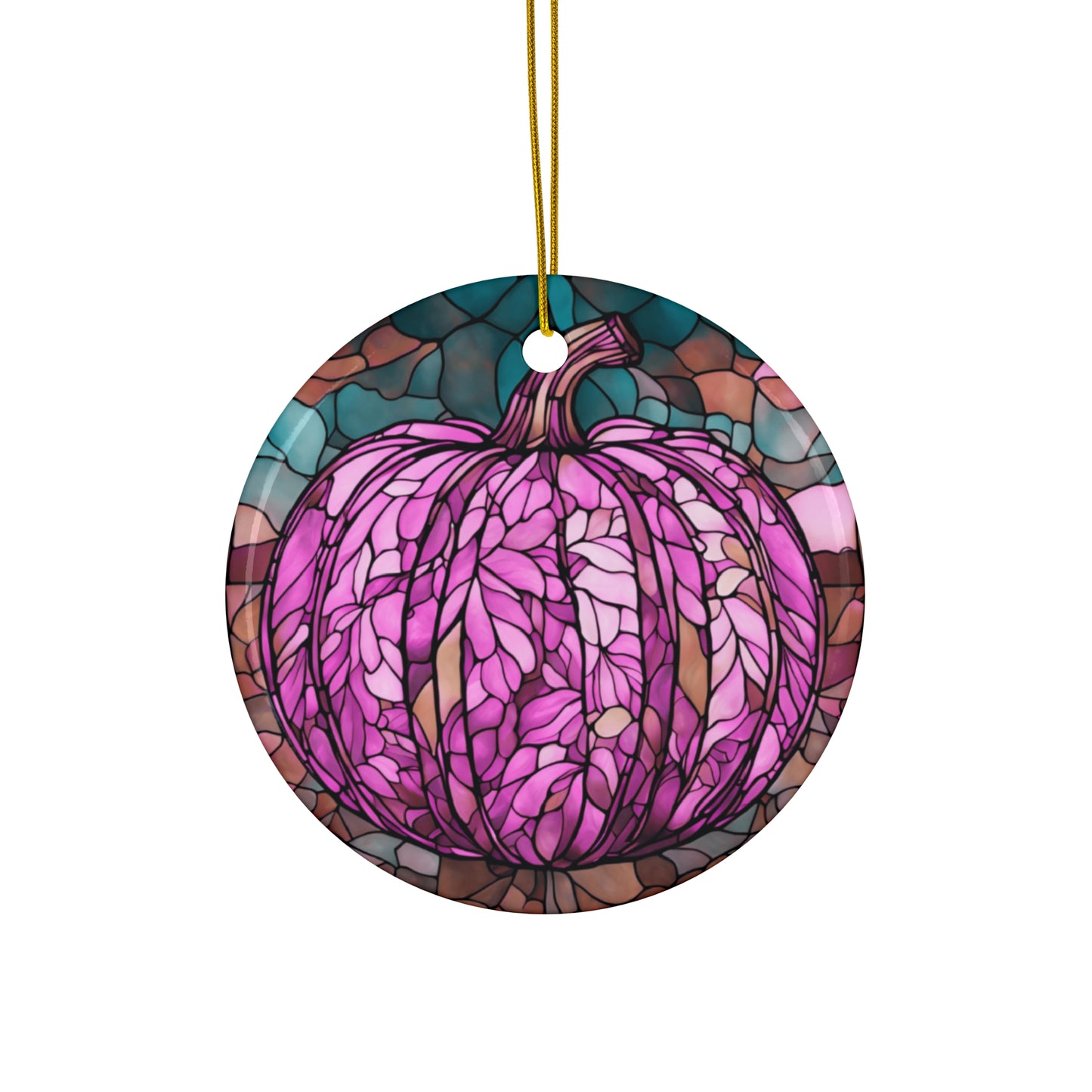 Stained Glass Effect Purple Pink Pumpkin Ceramic Ornament