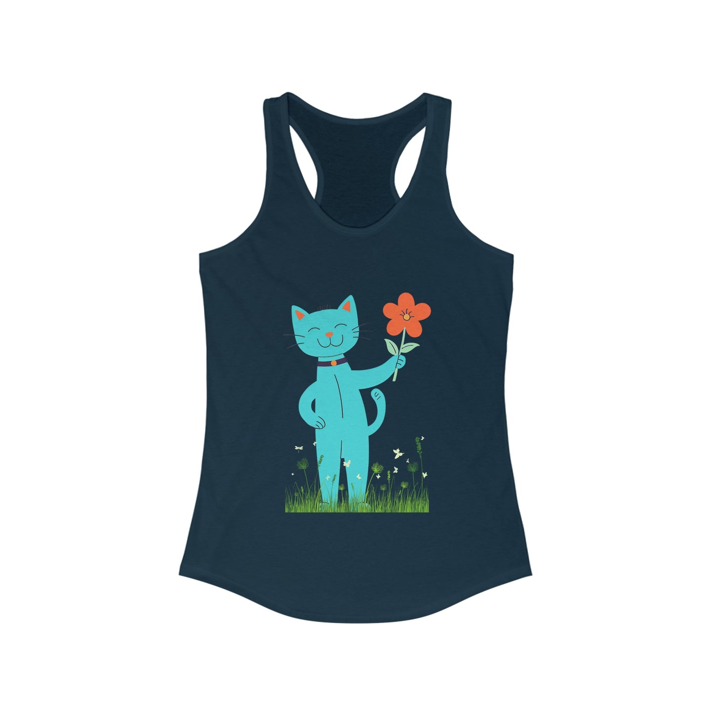 Happy Cat Giving You a Flower Racerback Tank Top