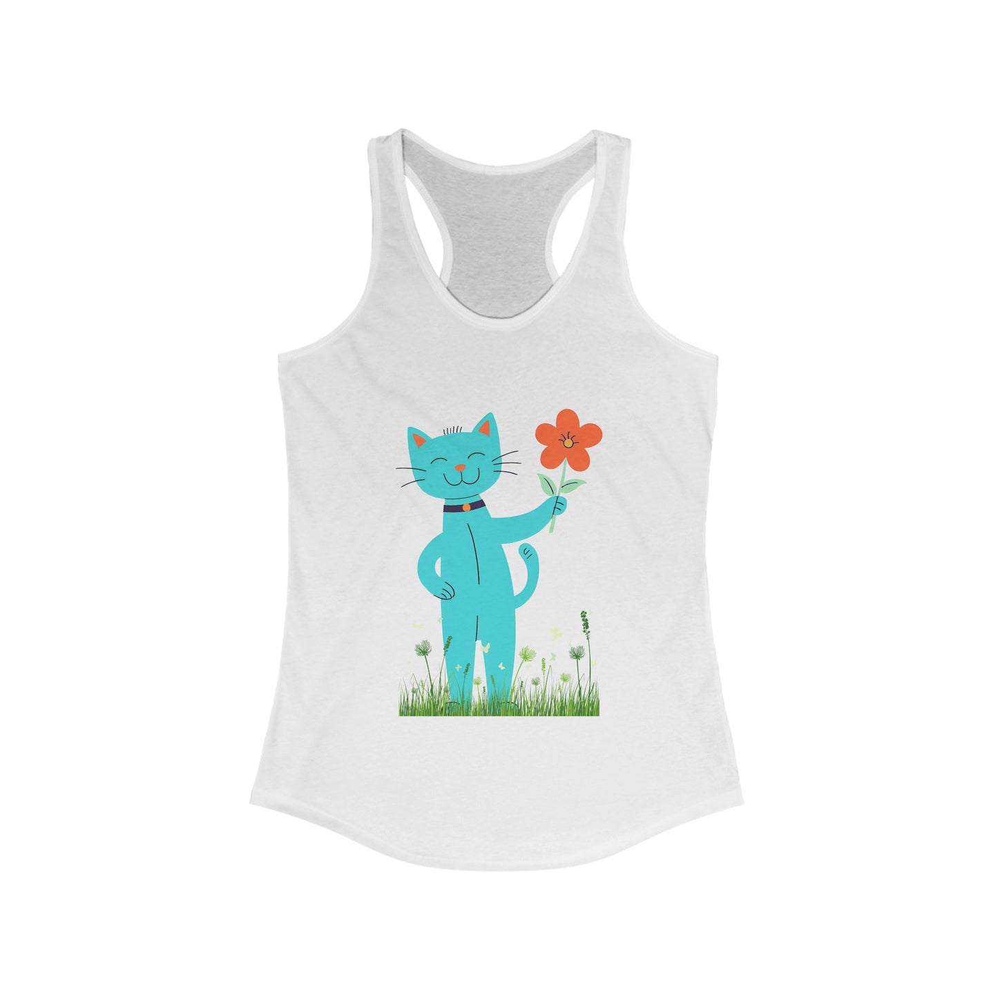 Happy Cat Giving You a Flower Racerback Tank Top