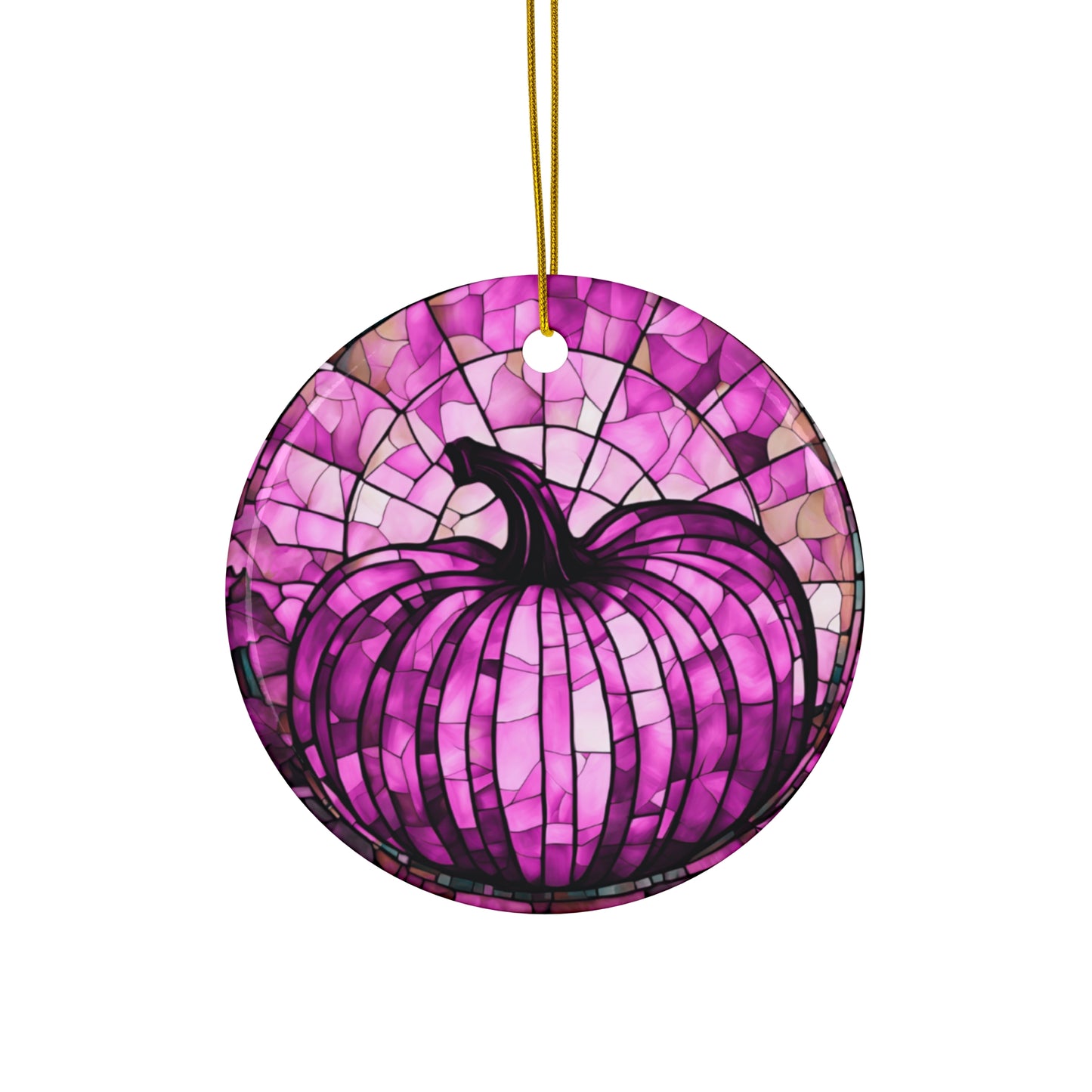 Stained Glass Effect Pink Purple Pumpkin Ceramic Ornament