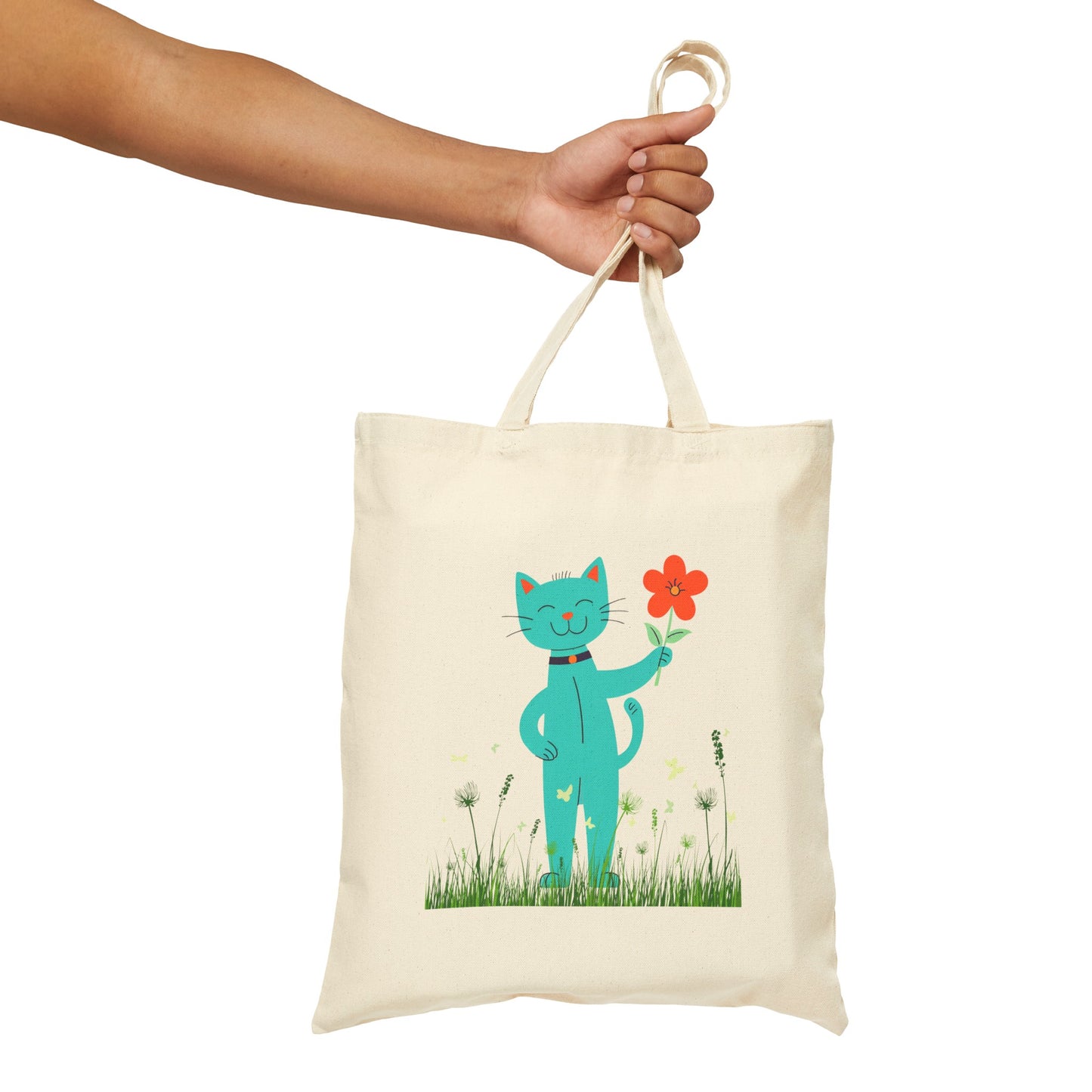 Happy Cat Giving You a Flower Tote Bag