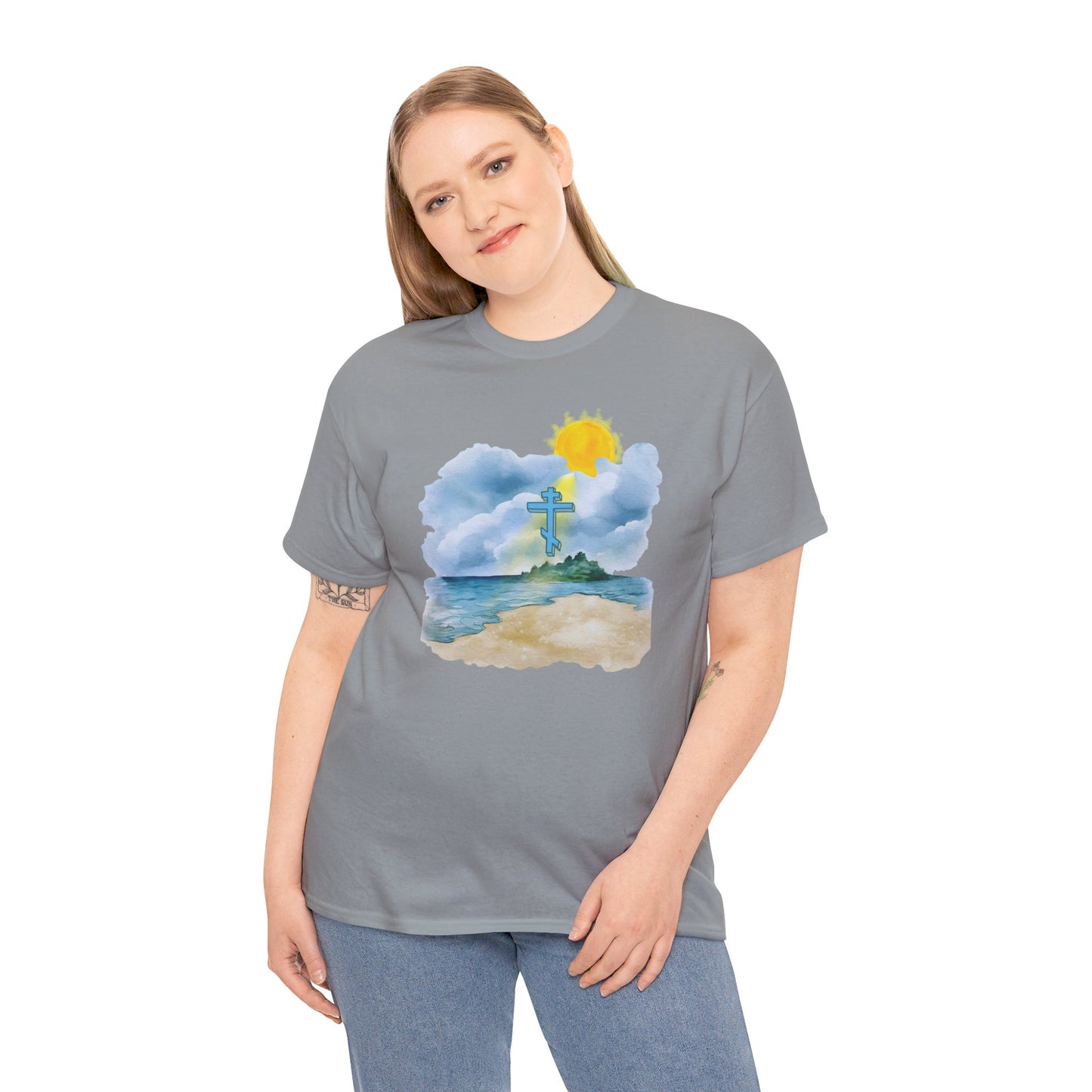 Orthodox Cross Beach Scene T-Shirt