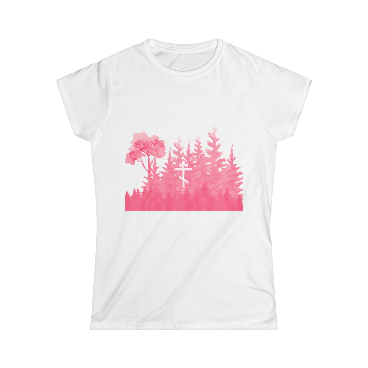 Women's Tee Softstyle Orthodox Cross Pink Forest