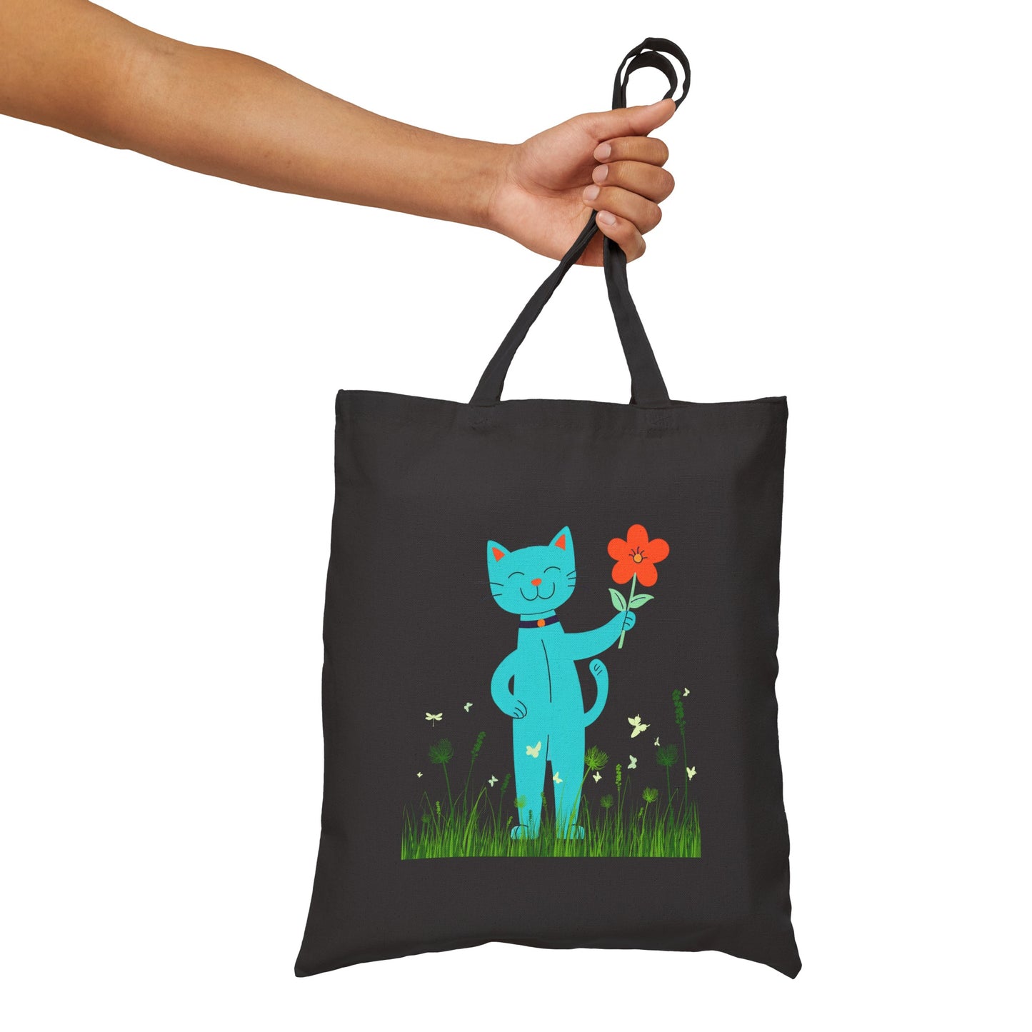 Happy Cat Giving You a Flower Tote Bag