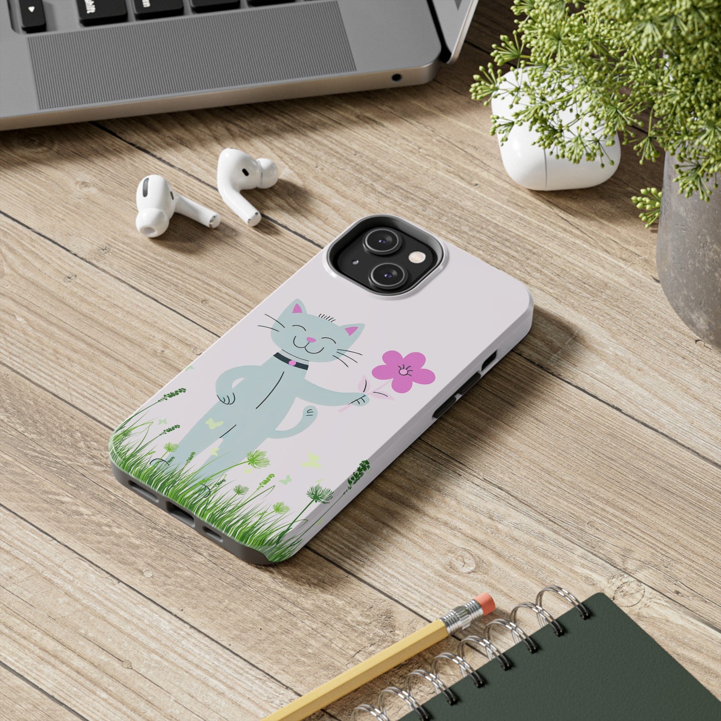 Happy Cat Giving You a Flower iPhone Case