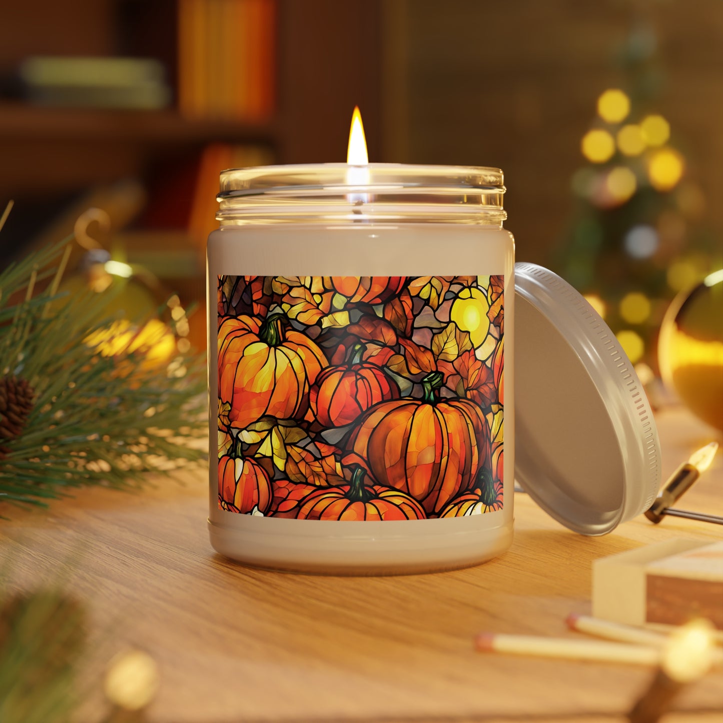 Fall Pumpkins Faux Stained Glass Scented / Unscented Soy Candle