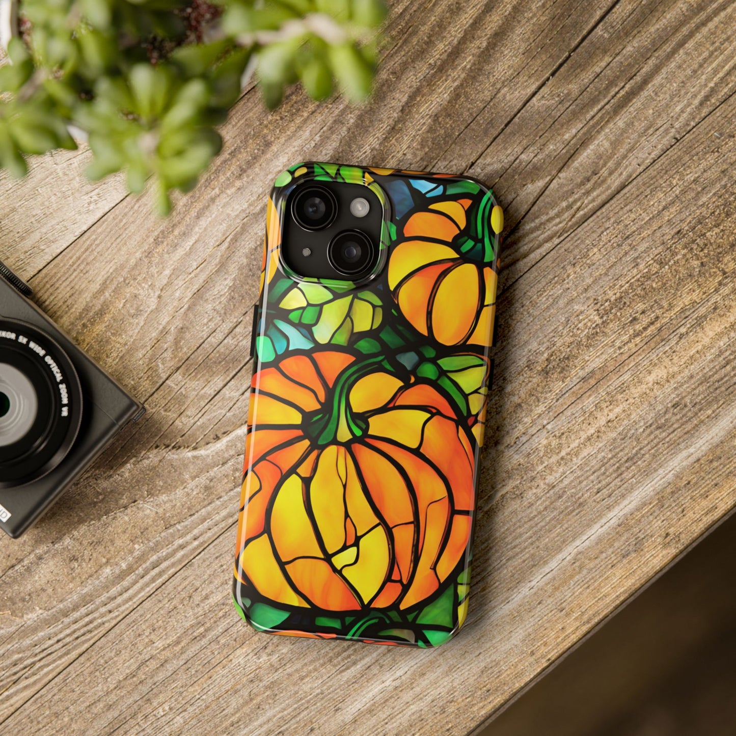 Pumpkin Fall iPhone Case Stained Glass Effect