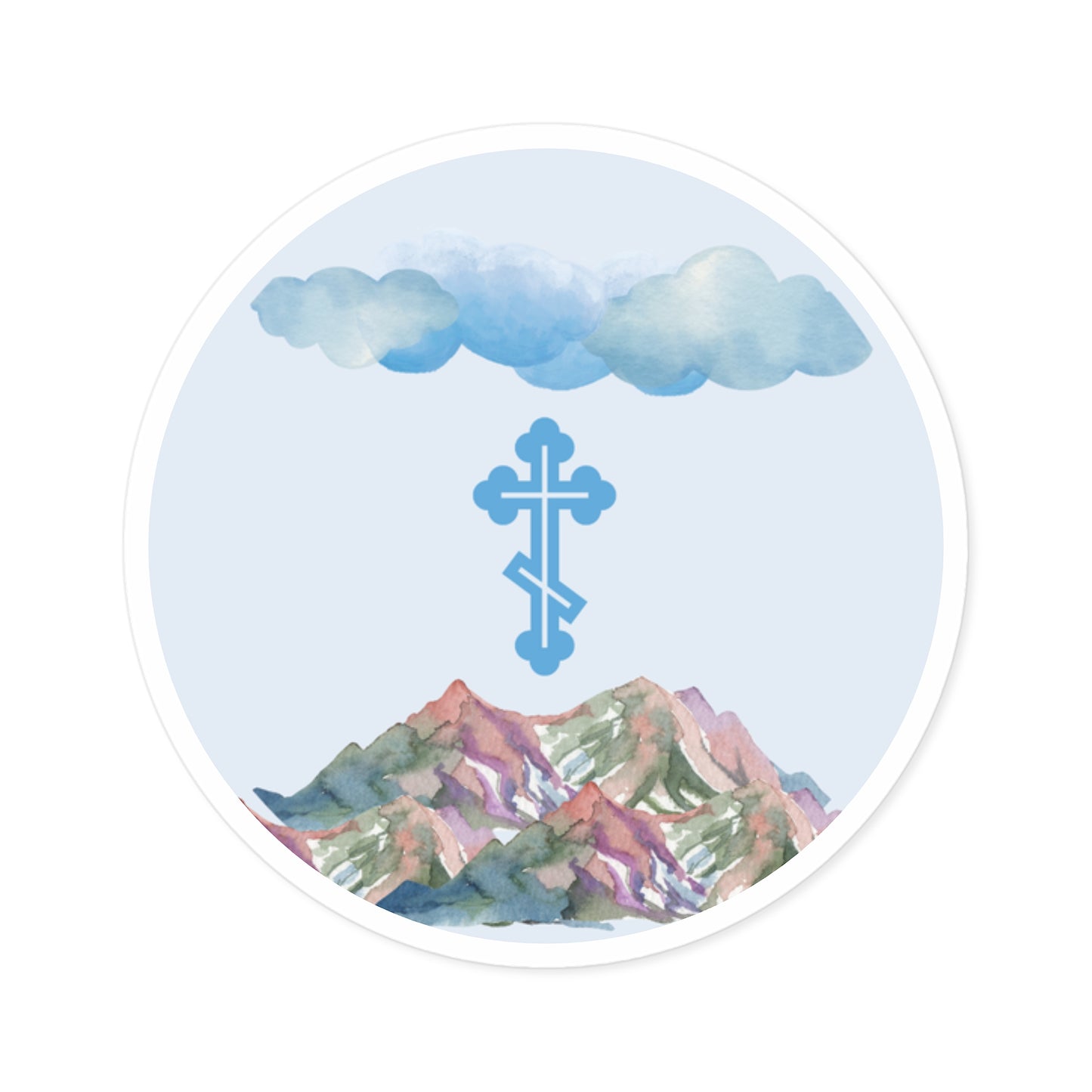 Mountain Clouds Orthodox Cross Sticker