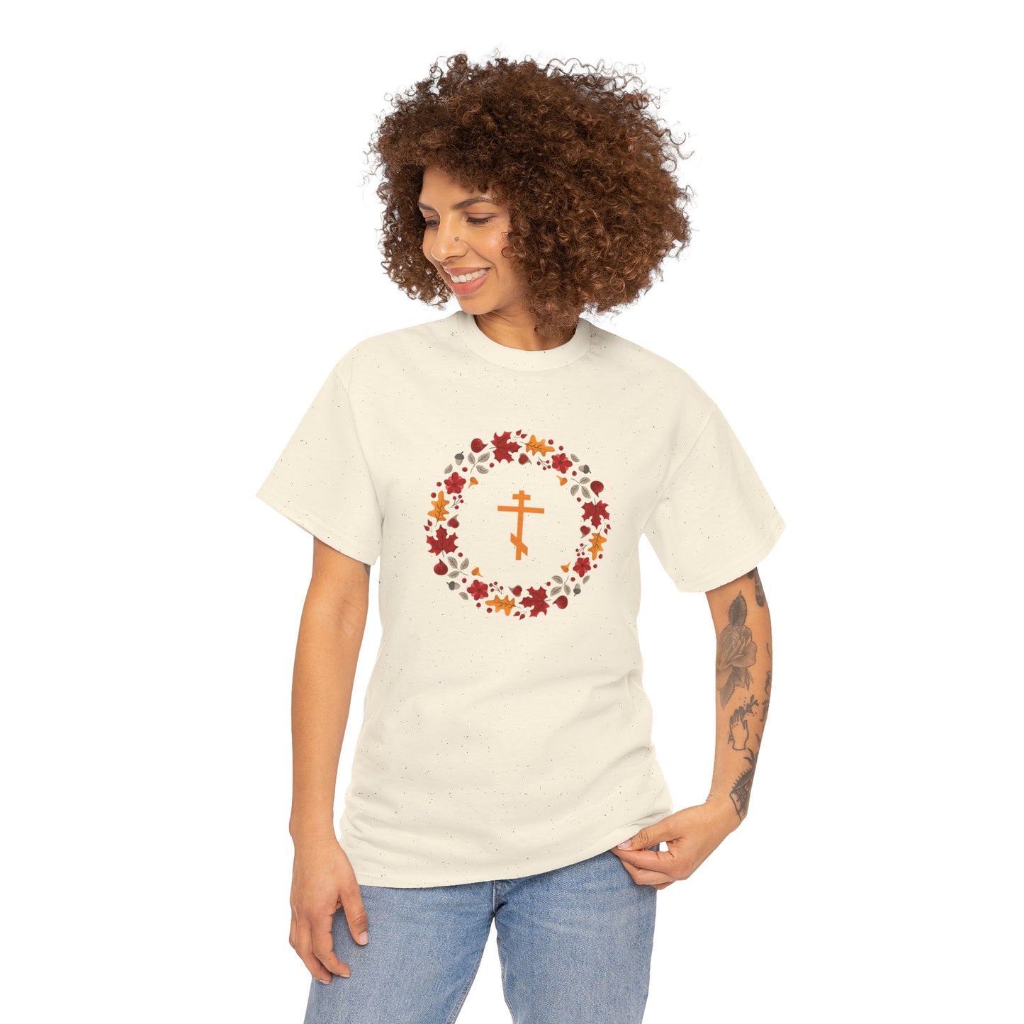 Autumn Leaves Wreath Orthodox Cross T-Shirt