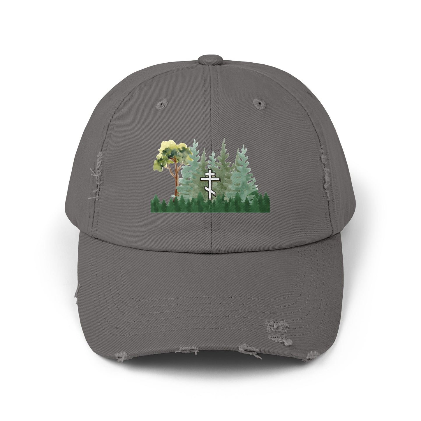 Orthodox Cross Green Forest Unisex Distressed Cap