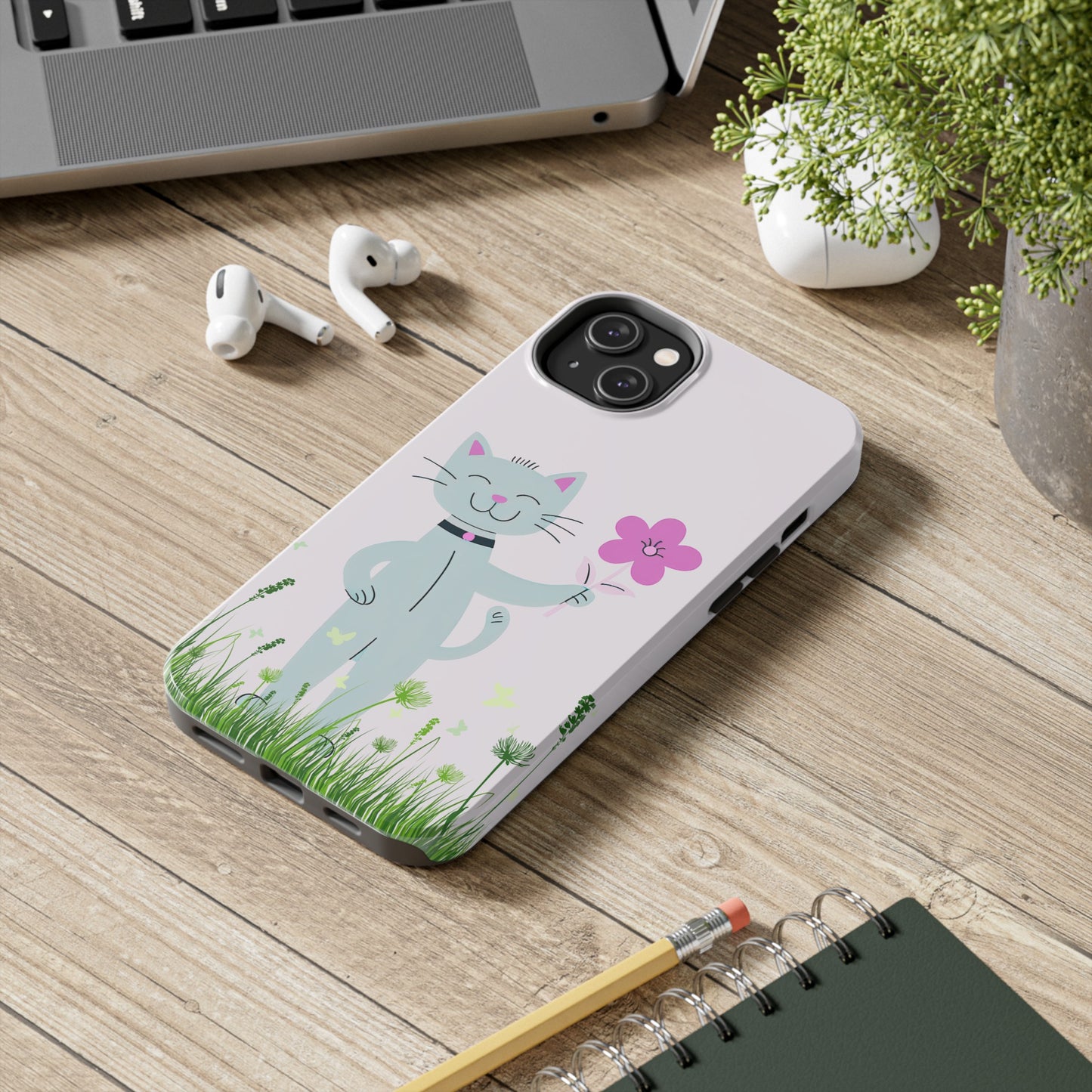 Happy Cat Giving You a Flower iPhone Case