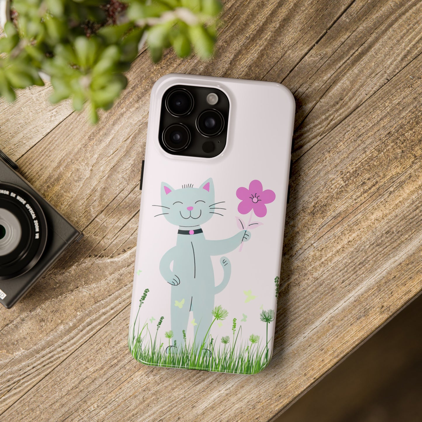 Happy Cat Giving You a Flower iPhone Case