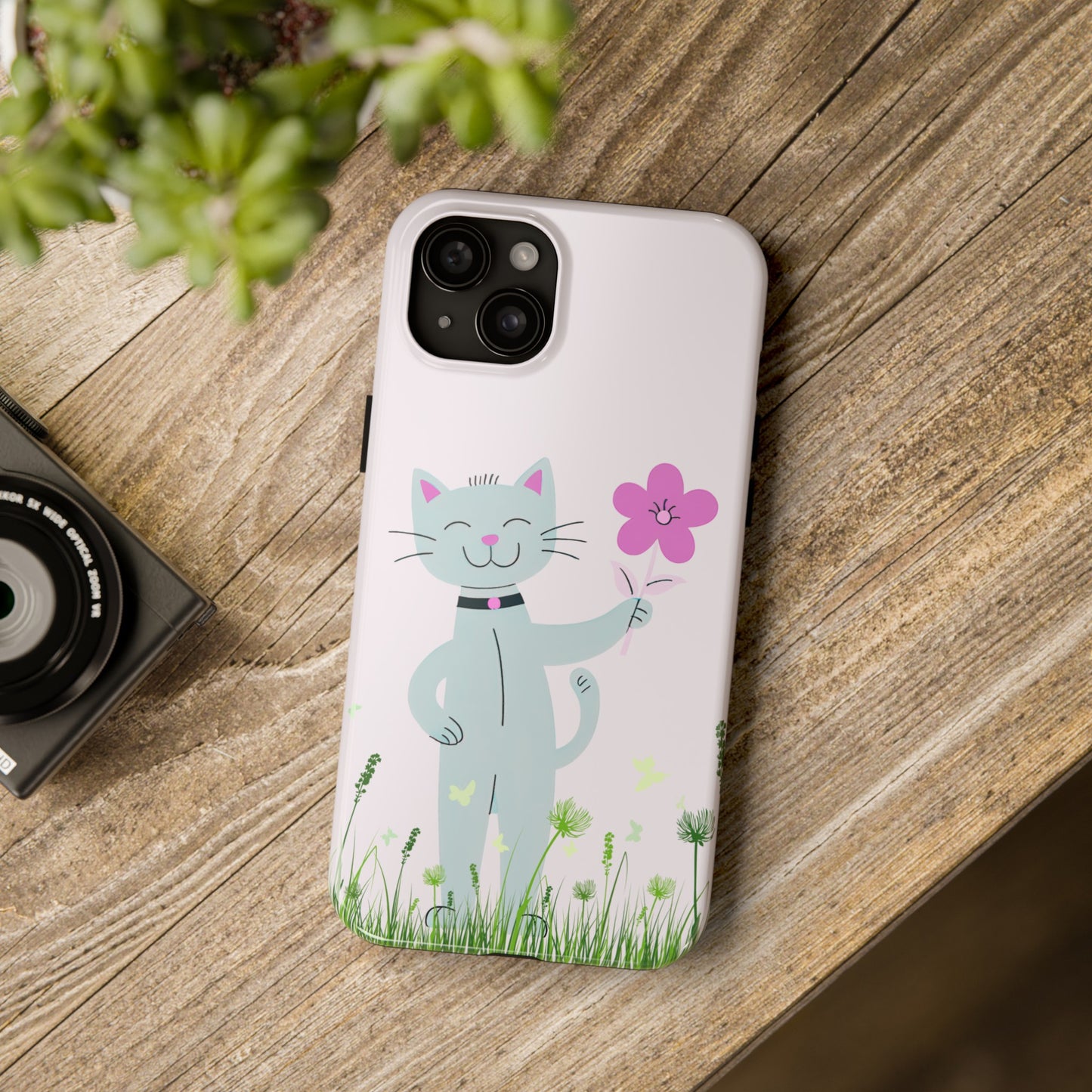 Happy Cat Giving You a Flower iPhone Case