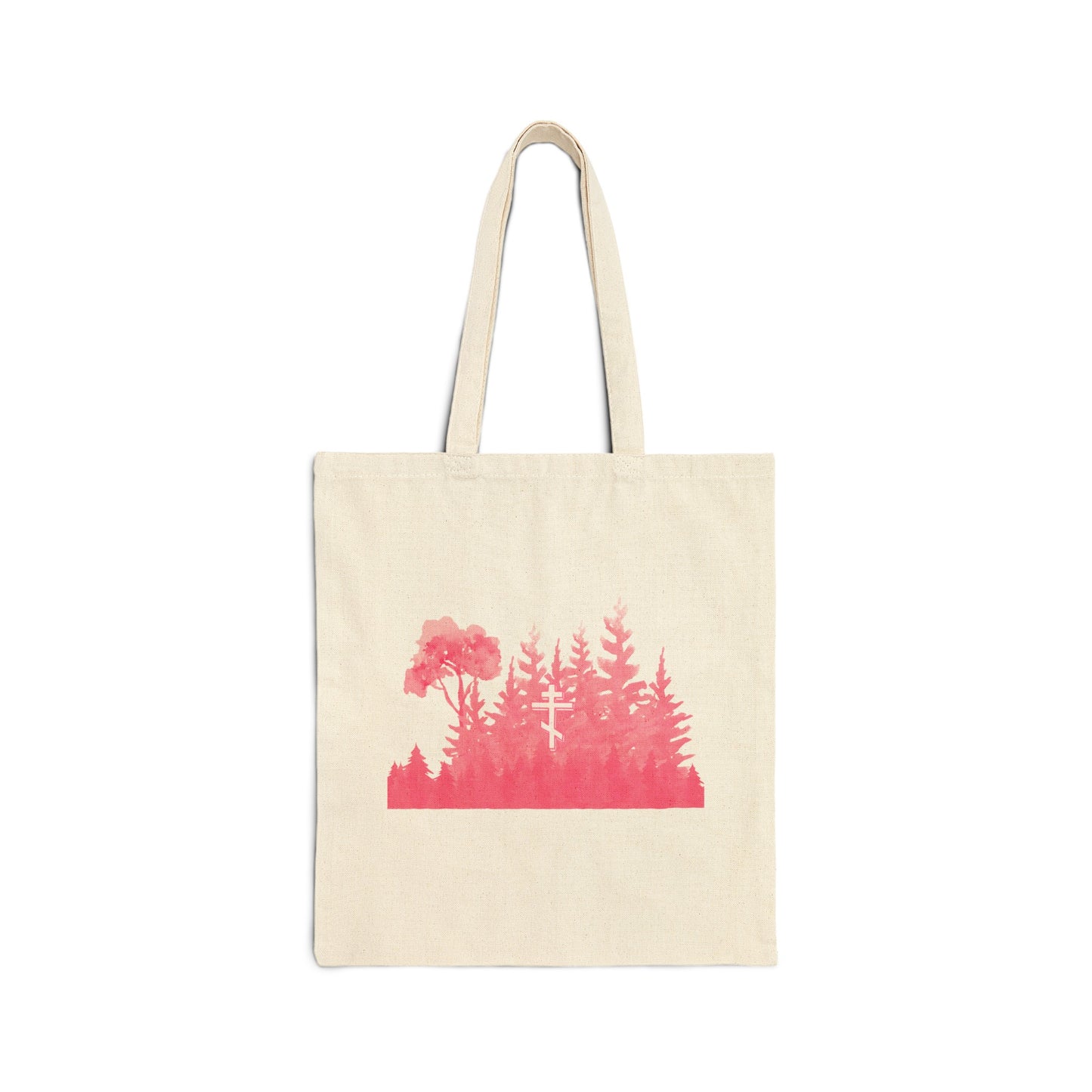 Orthodox Cross Pink Forest Cotton Canvas Tote Bag