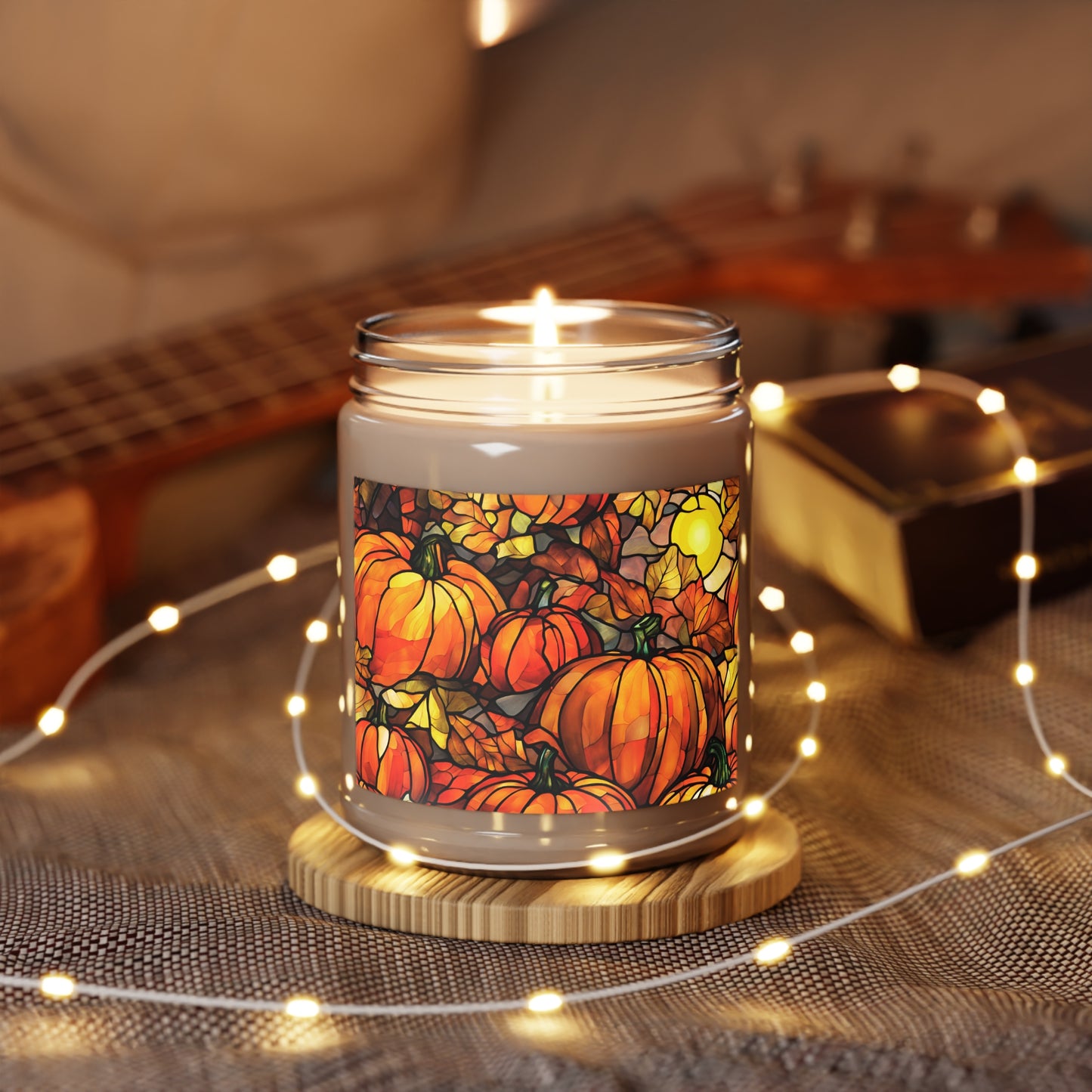 Fall Pumpkins Faux Stained Glass Scented / Unscented Soy Candle