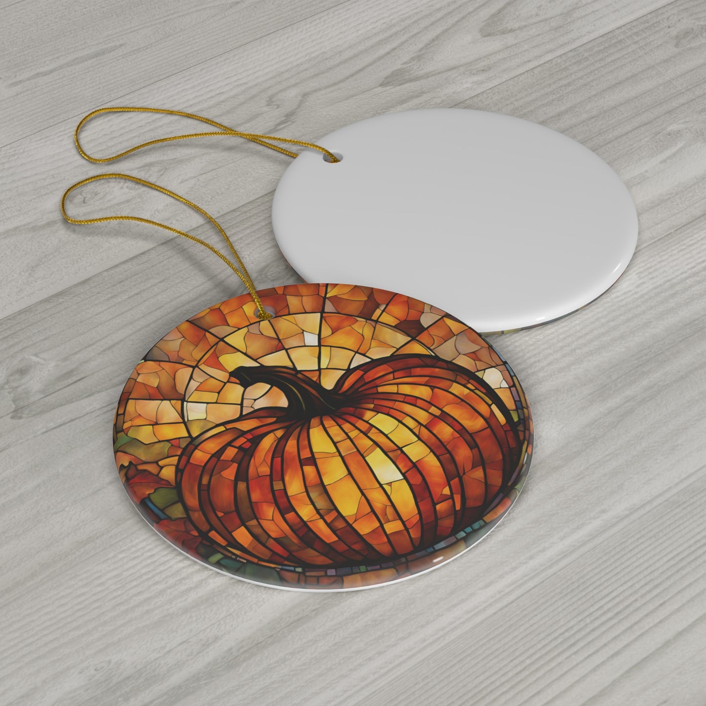 Stained Glass Effect Pumpkin Ceramic Ornament