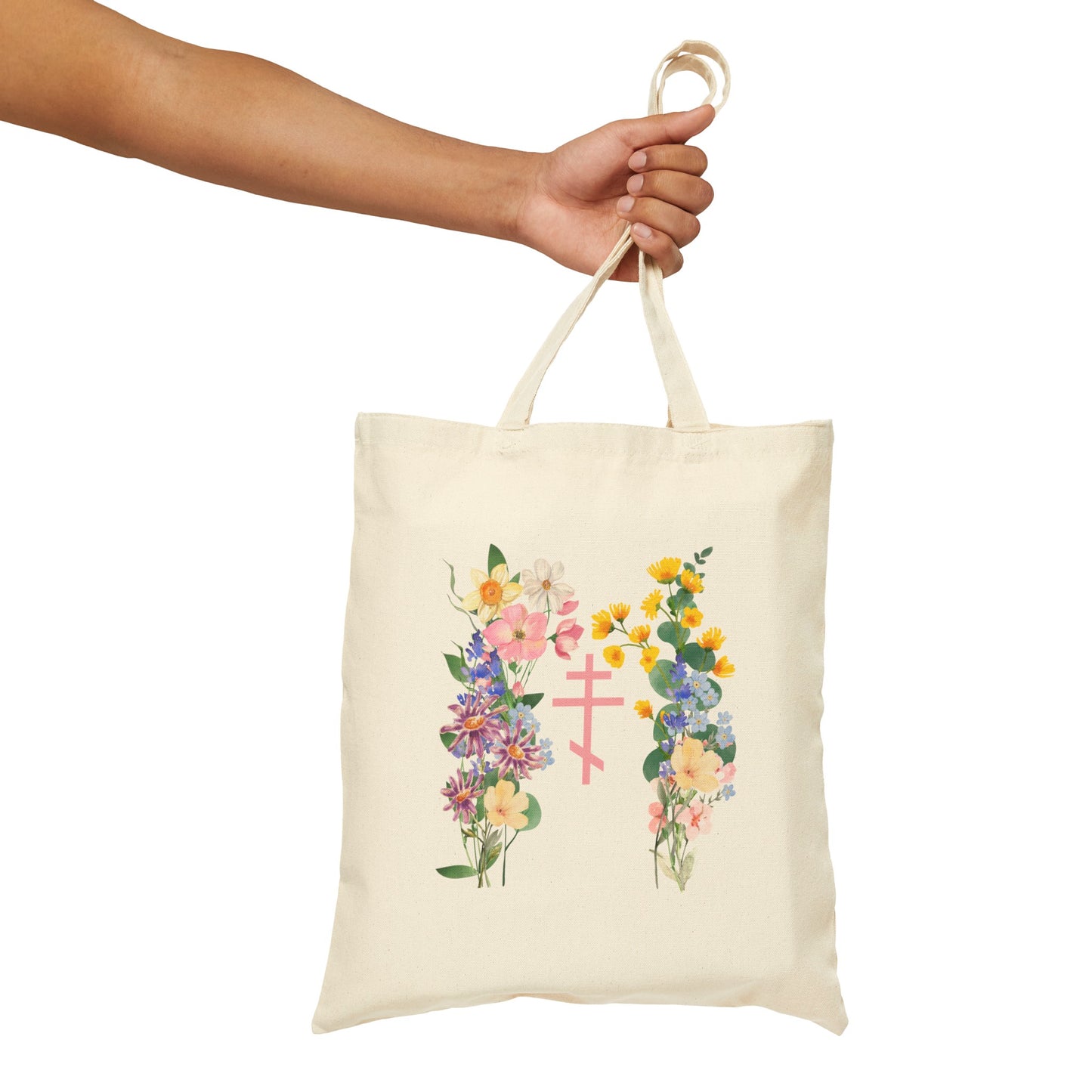 Orthodox Cross Flower Cotton Canvas Tote Bag