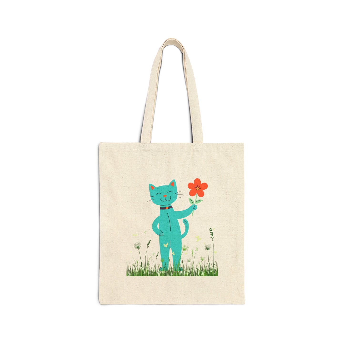 Happy Cat Giving You a Flower Tote Bag