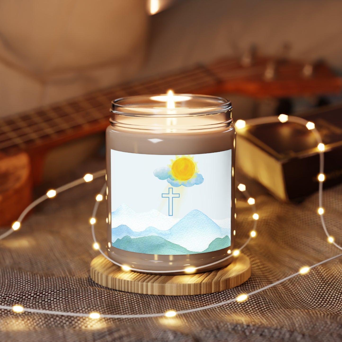 Sunrise Mountain Scene Cross Scented/Unscented Soy Candle