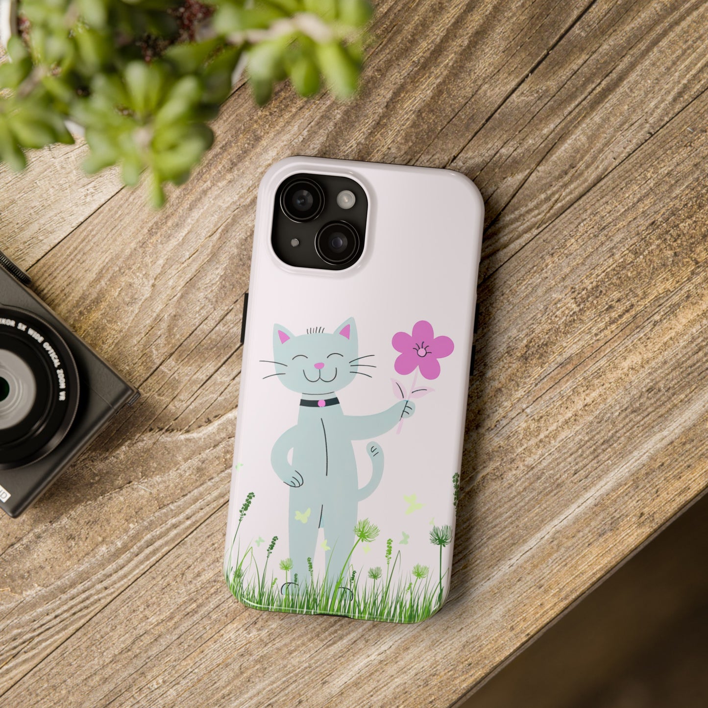 Happy Cat Giving You a Flower iPhone Case