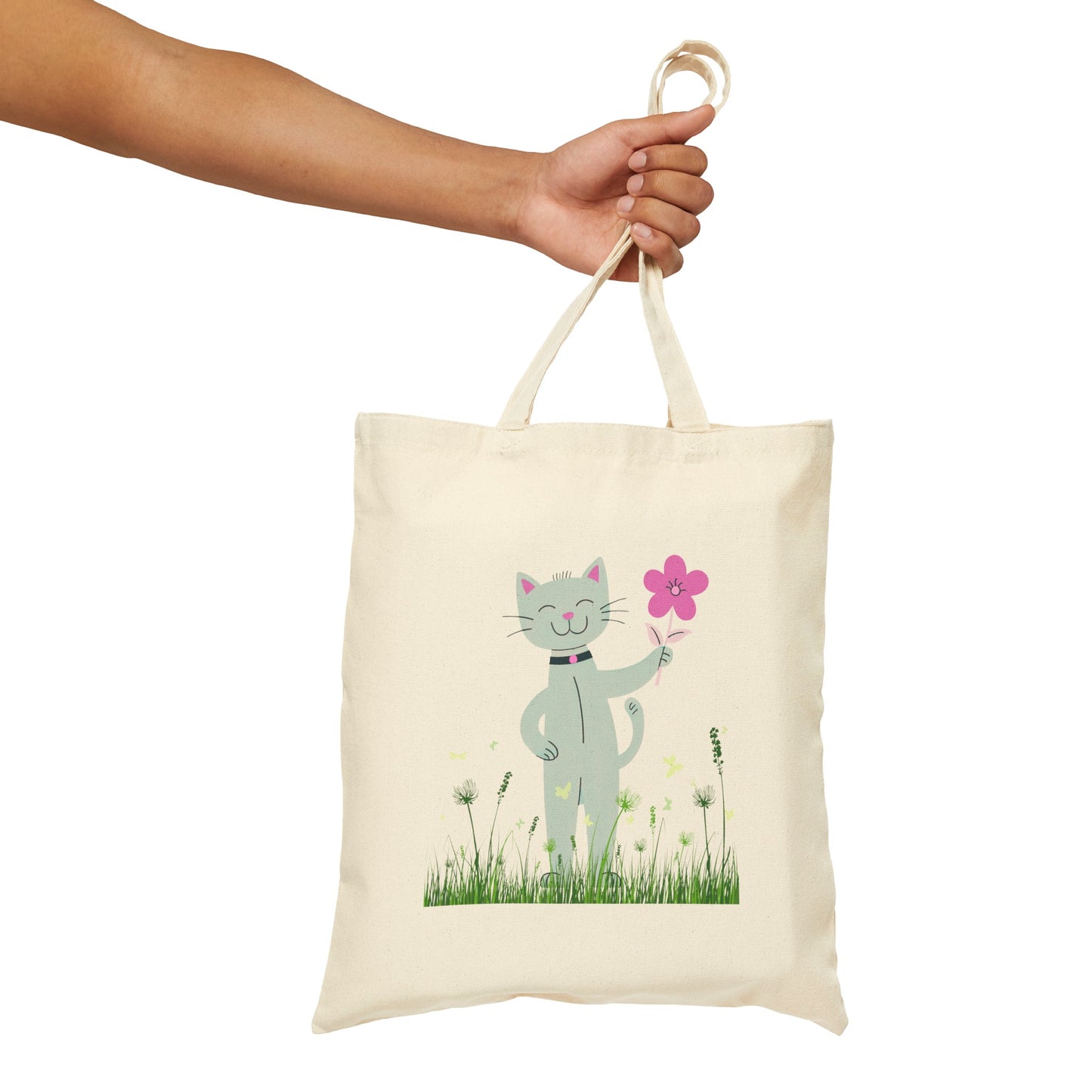 Happy Cat Giving You a Flower Tote Bag