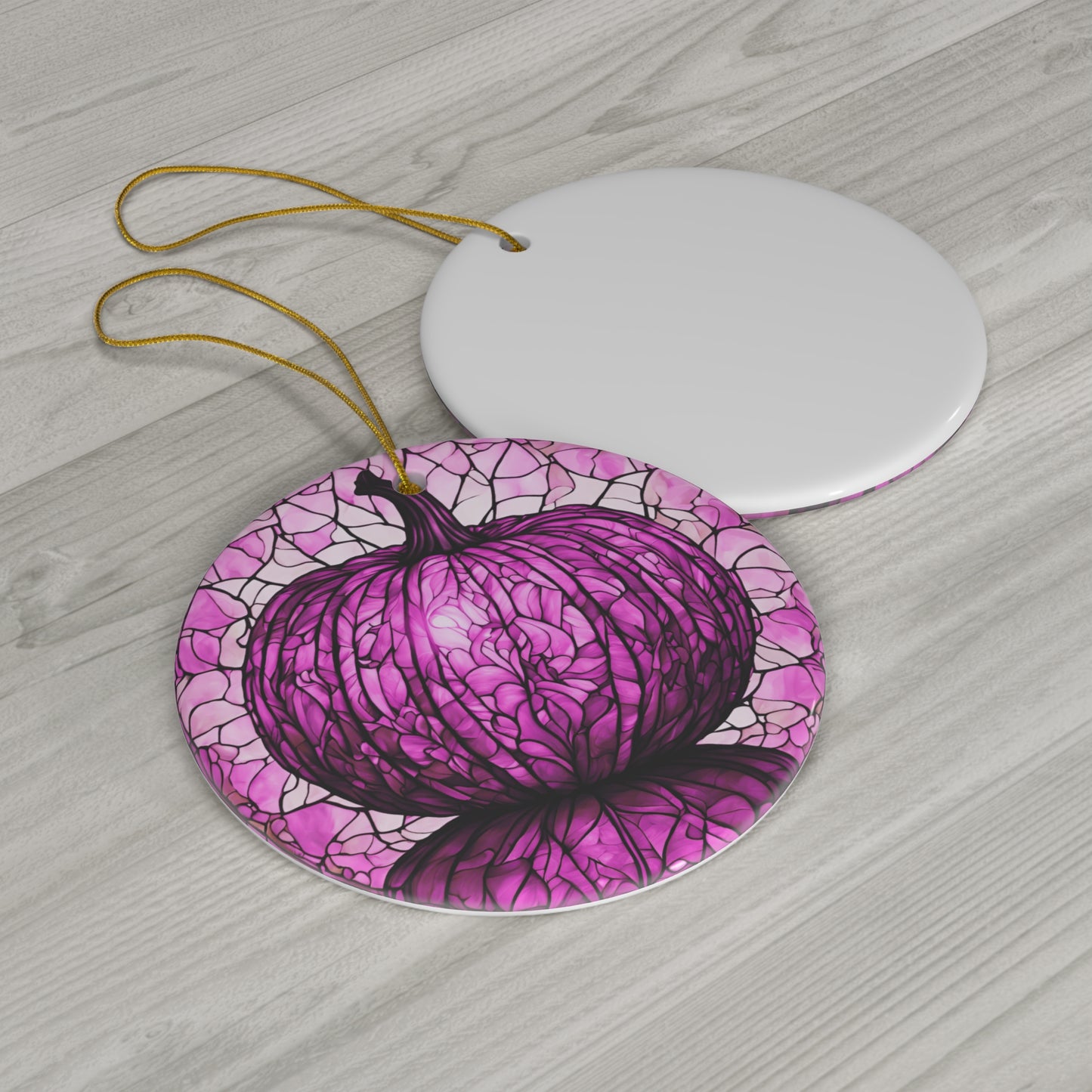 Fall Harvest Purple Pumpkin Ceramic Ornament Stained Glass Effect