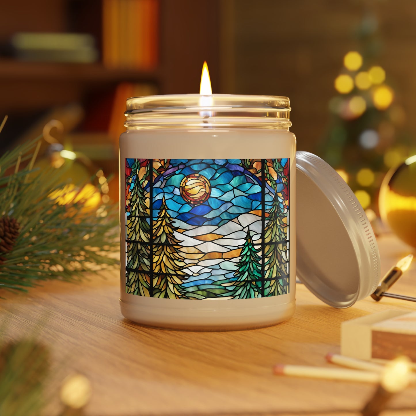 Christmas Tree Faux Stained Glass Scented/Unscented Soy Candle