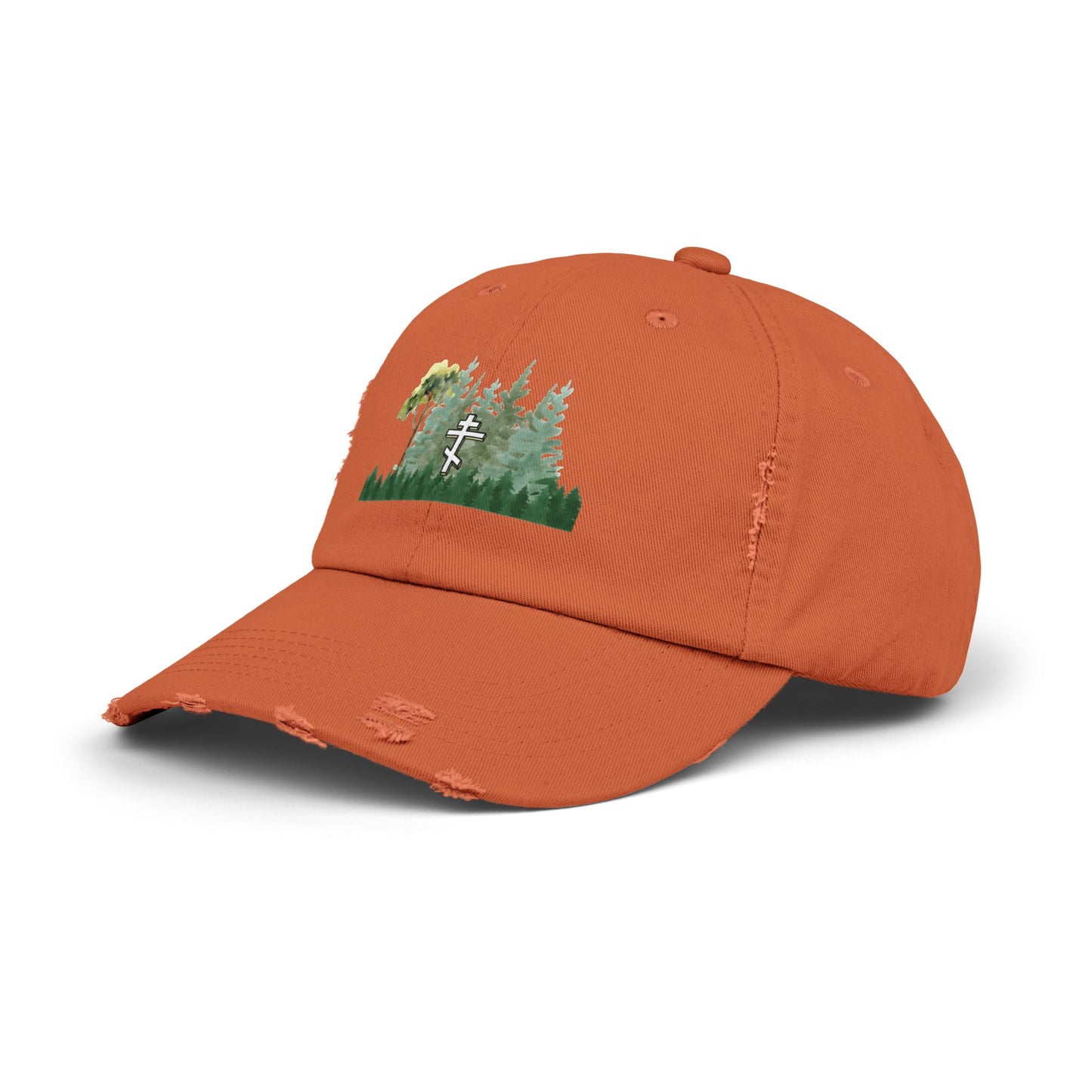 Orthodox Cross Green Forest Unisex Distressed Cap