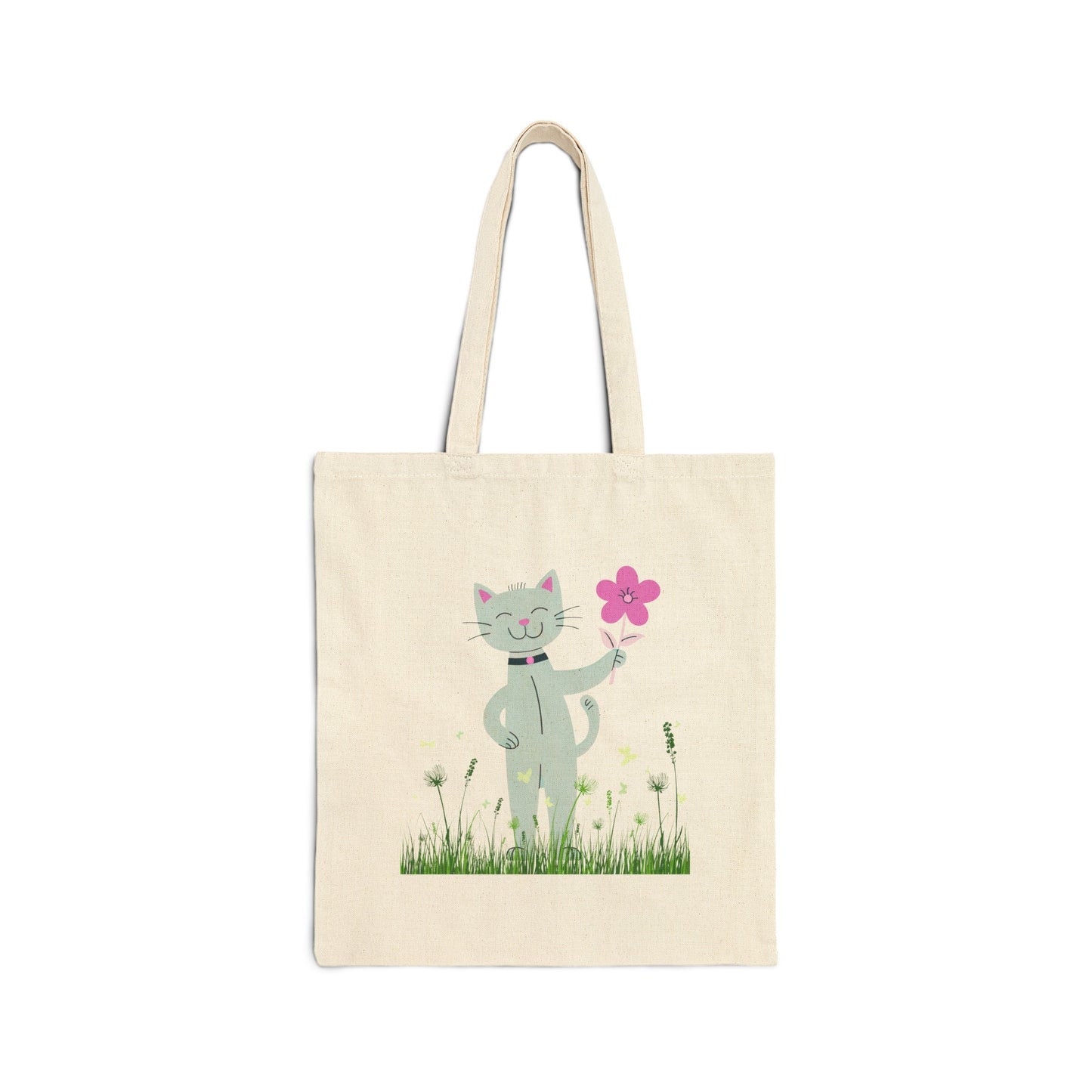 Happy Cat Giving You a Flower Tote Bag