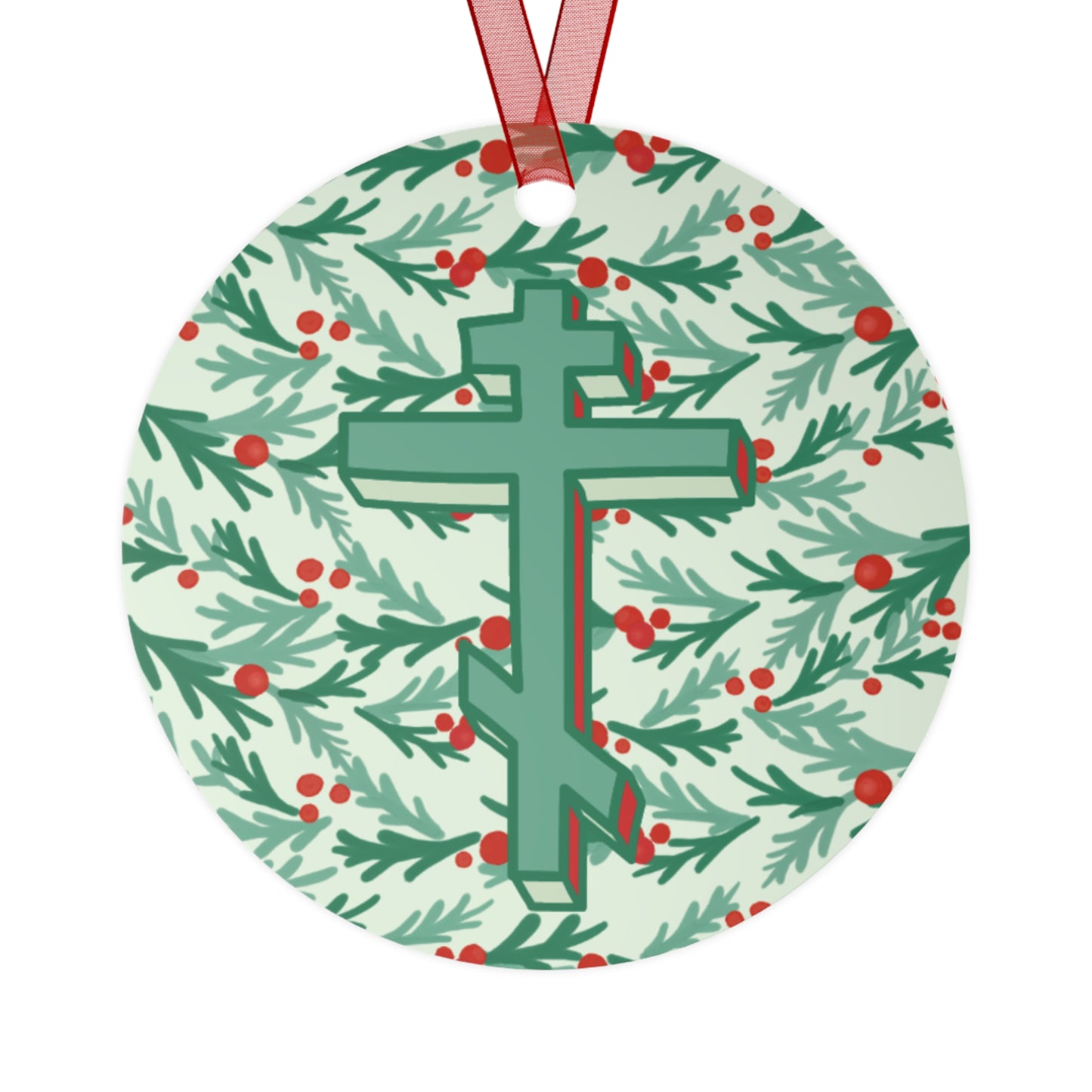 Orthodox Cross Evergeen Christmas Garlands Metal Ornament