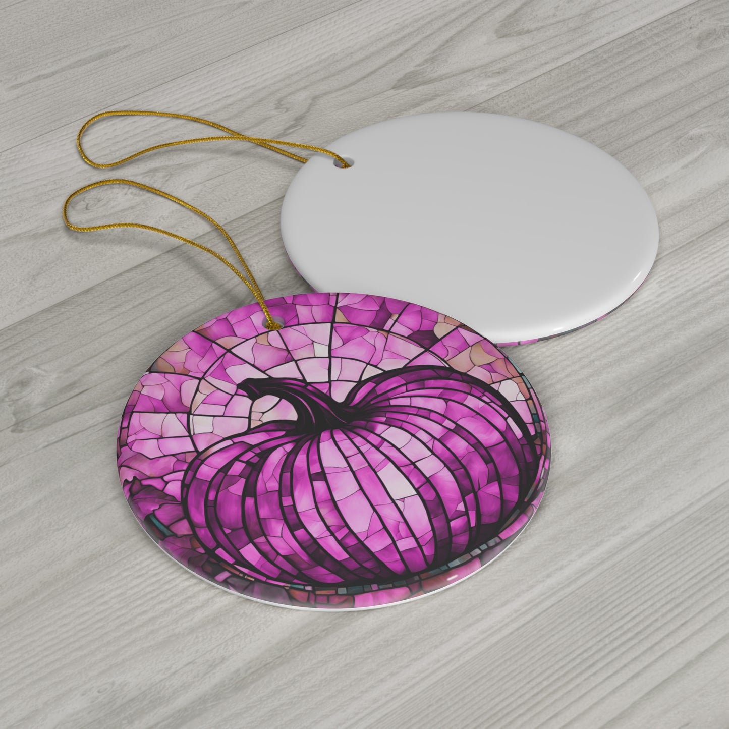 Stained Glass Effect Pink Purple Pumpkin Ceramic Ornament