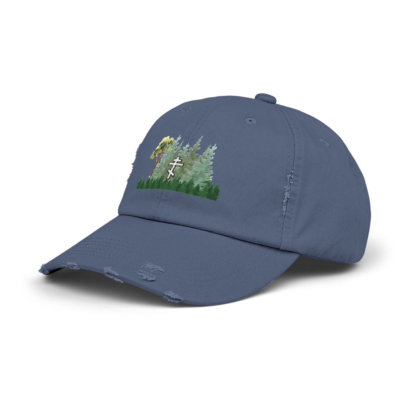 Orthodox Cross Green Forest Unisex Distressed Cap