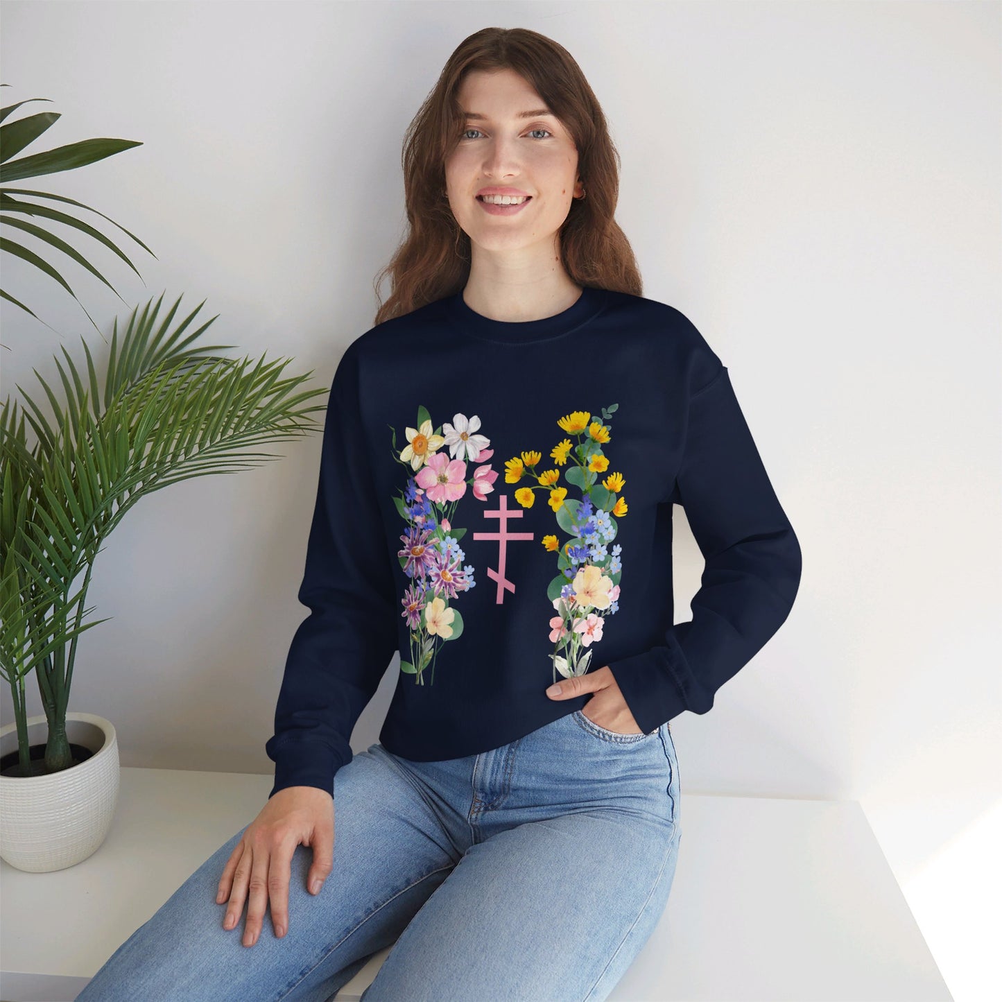 Wildflower Orthodox Cross Crewneck Sweatshirt