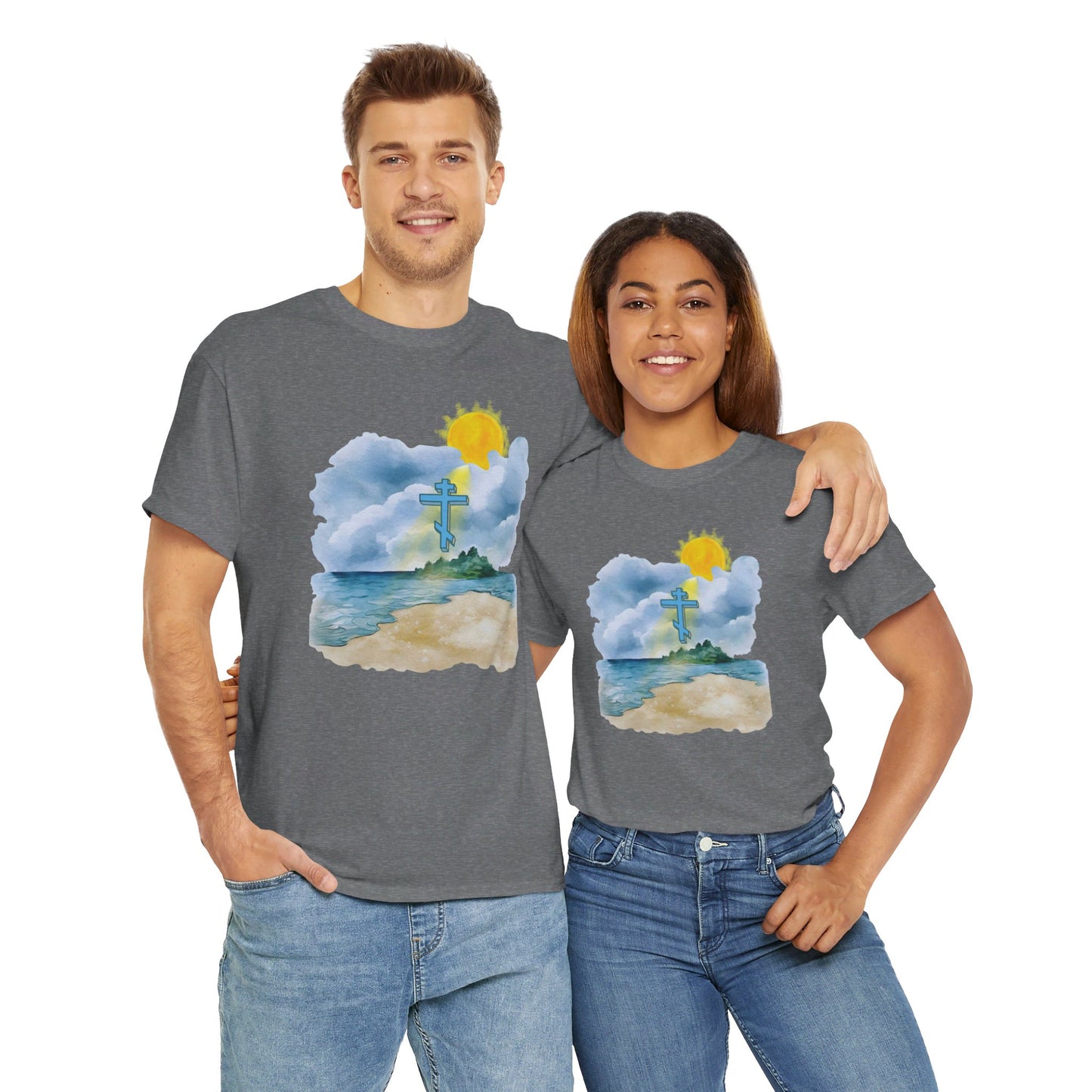 Orthodox Cross Beach Scene T-Shirt