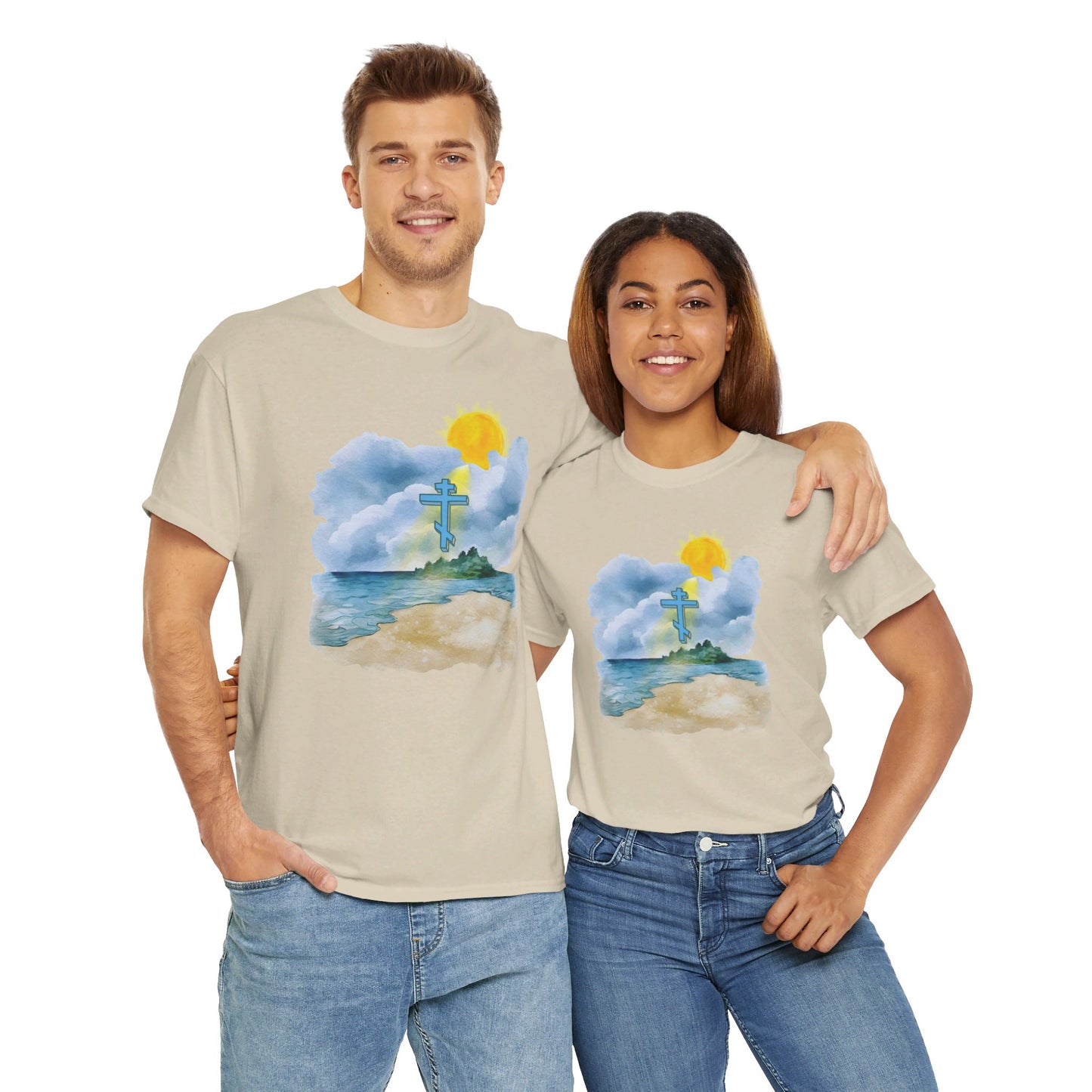 Orthodox Cross Beach Scene T-Shirt