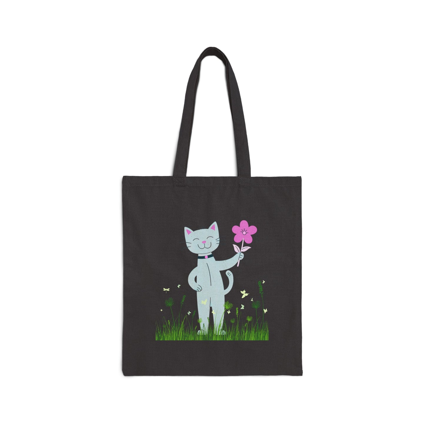 Happy Cat Giving You a Flower Tote Bag