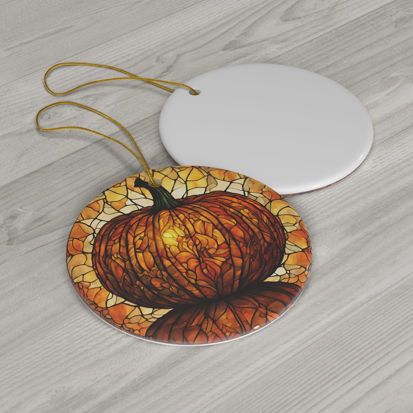 Fall Harvest Pumpkin Ceramic Ornament Stained Glass Effect